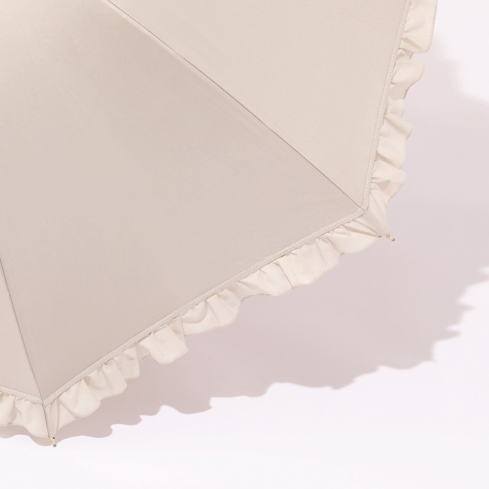 Classic Frill Long Umbrella Beige - Elegant Waterproof Windproof Ladies Parasol for Rainy Days & Outdoor Events