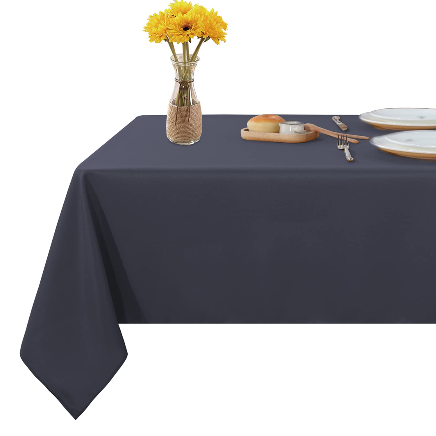 Stain & Wrinkle Resistant 54x78 Inch Rectangle Tablecloth - Washable Polyester Dining Table Cover for Buffet, Parties, Camping & Home Decor (Grey)