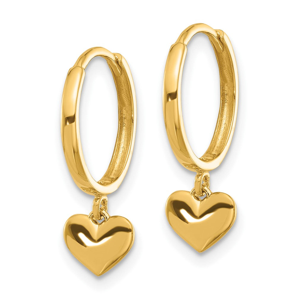 Gold Madi K Polished Heart Dangle Huggie Hoop Earrings SE3055 - Elegant Jewelry for Women, Perfect for Valentine's Day, Anniversary & Date Night Gifts