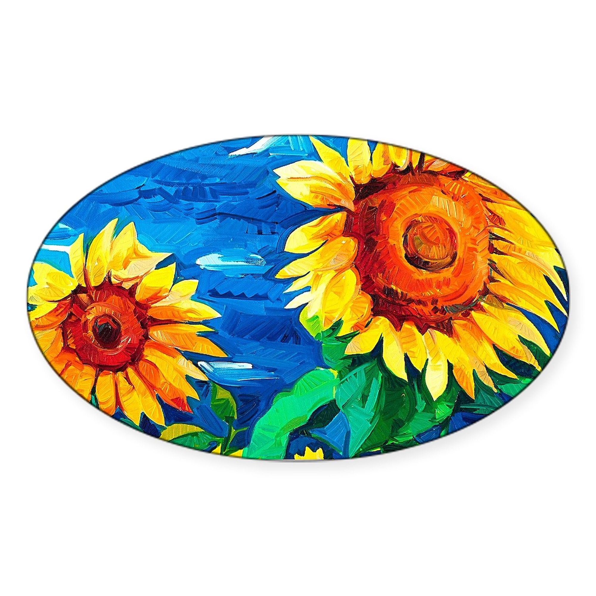 Sunflowers Painting Oval Car Bumper Stickers (10-Pack) - Waterproof Vinyl Decals for Cars, Laptops, Windows & DIY Crafts - Perfect for Home Decor, Gifts & Personalization