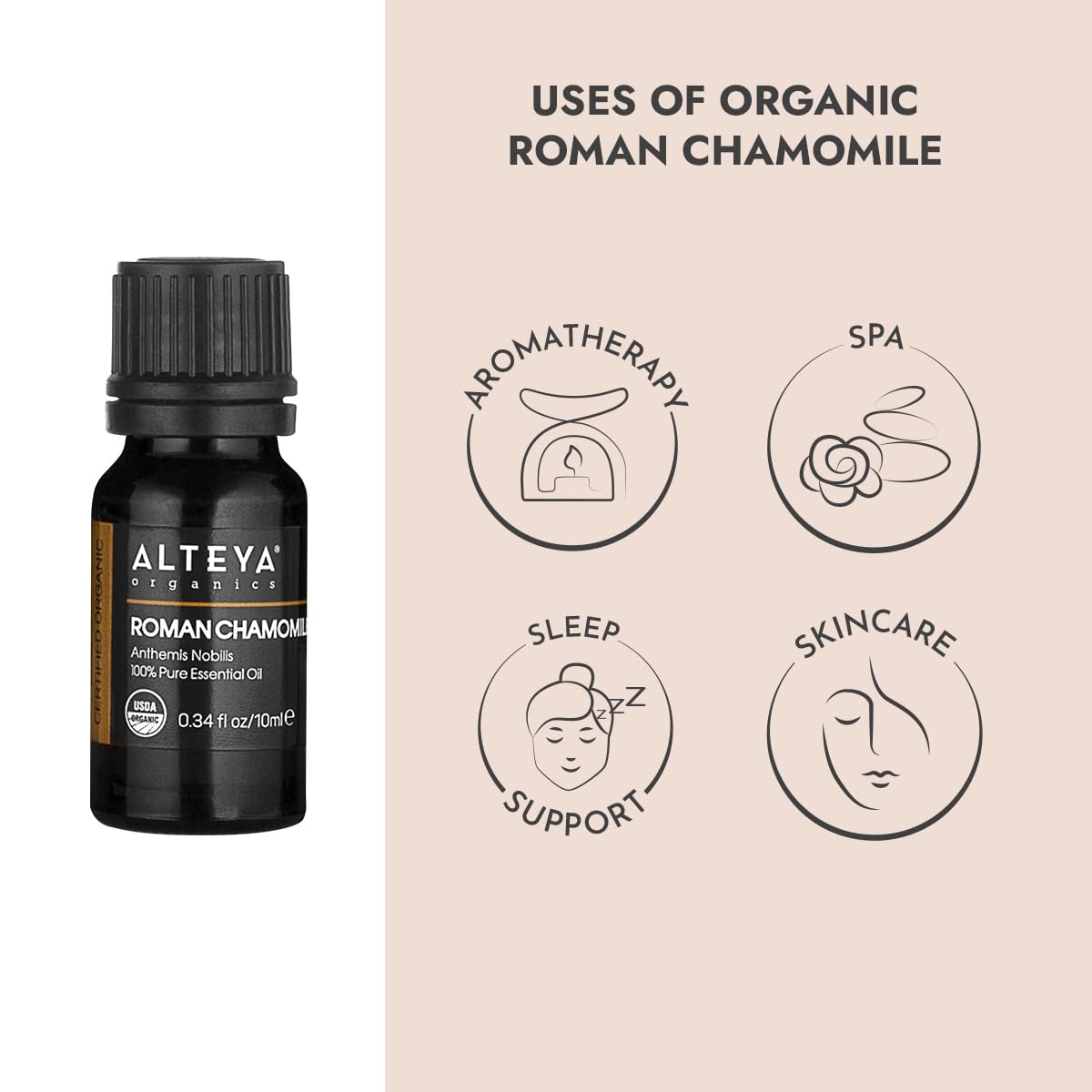 Alteya Organics USDA Certified Organic Roman Chamomile Essential Oil (Anthemis Nobilis) - 0.34 Fl Oz/10 mL Steam-Distilled Aromatherapy Oil for Relaxation, Massage & Skin Care