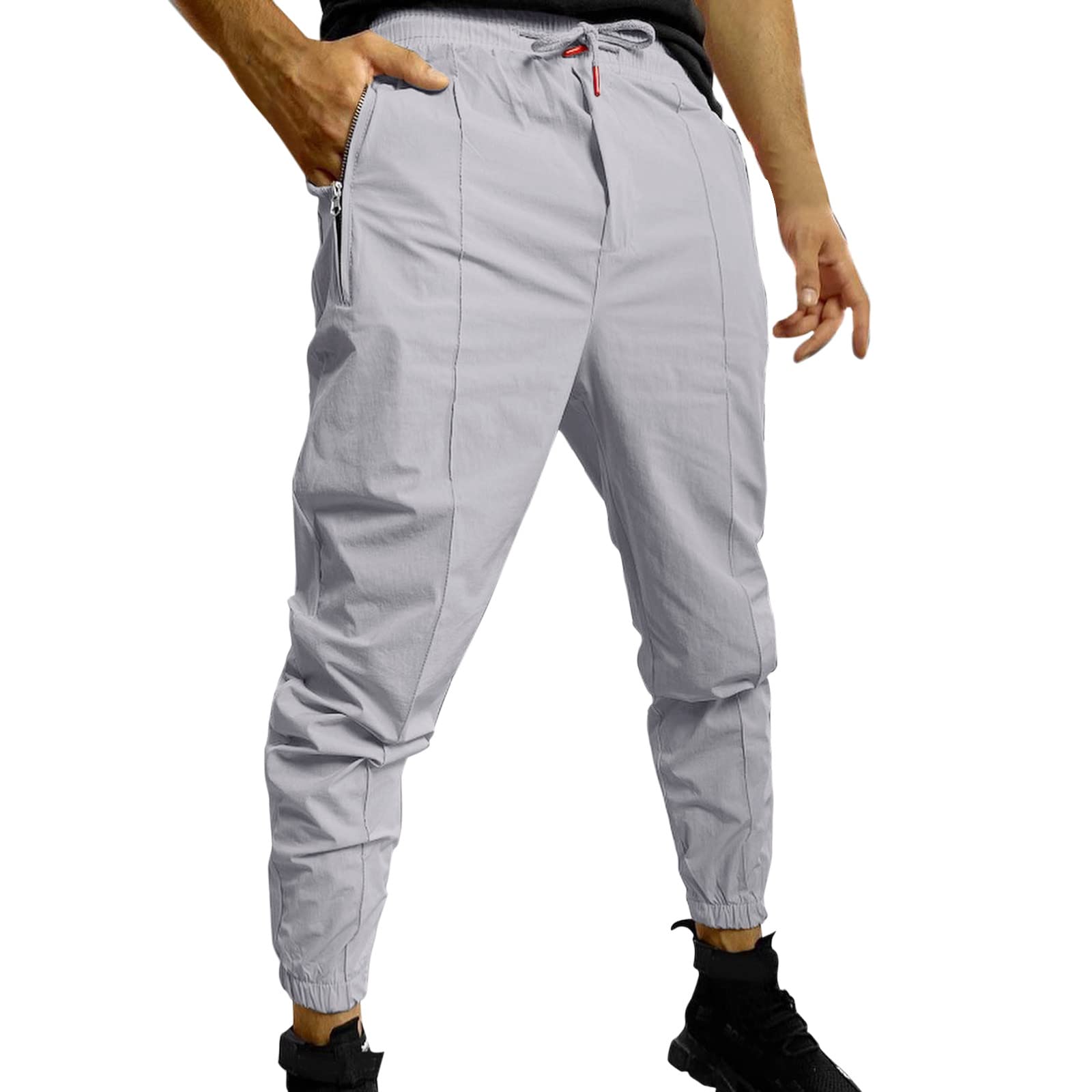 Breathable Quick-Dry Men's Pants with Elastic Waist & Zipper Pockets - Lightweight Casual Trousers for Outdoor, Travel & Work