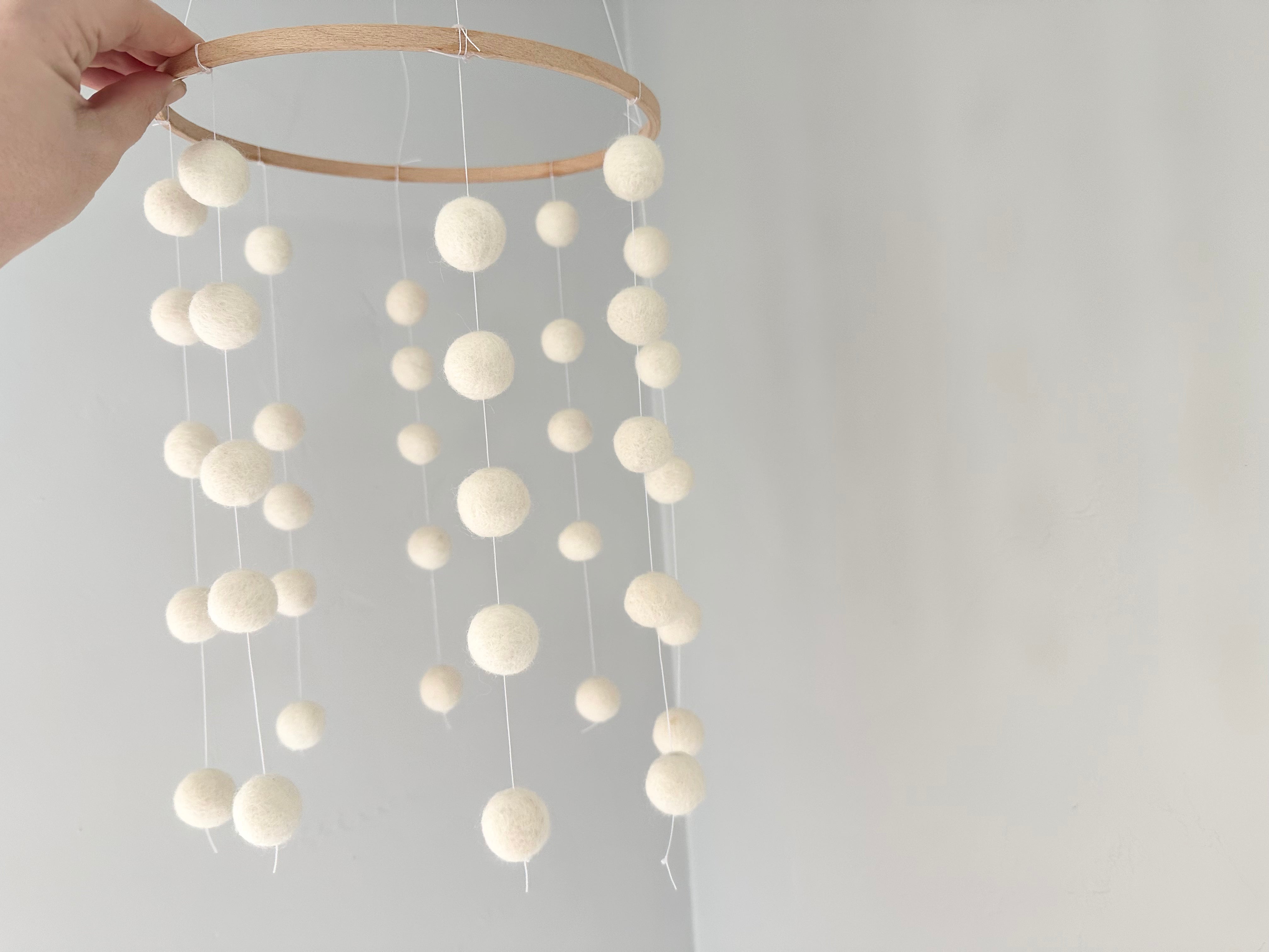 Simply White Felt Ball Ceiling Mobile - Handmade Nursery Decor, Baby Room Hanging Ornament, Boho Chic Home Decoration for Bedroom & Kids Playroom - Perfect for Newborn Gifts, Baby Showers & Gender Neutral Nursery Themes
