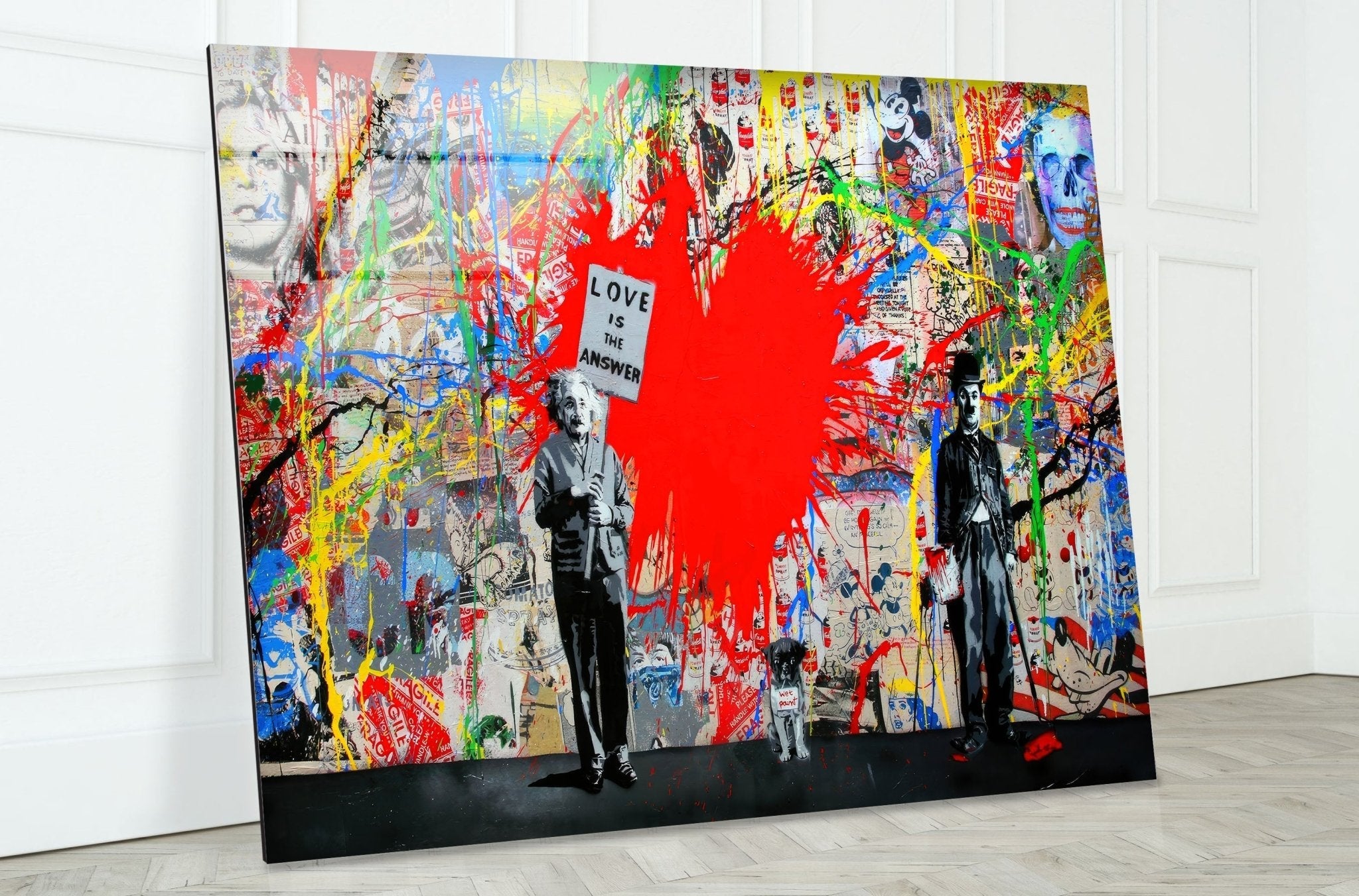 Banksy Einstein Love is the Answer Glass Wall Art - Modern Home Decor for Living Room, Bedroom & Office