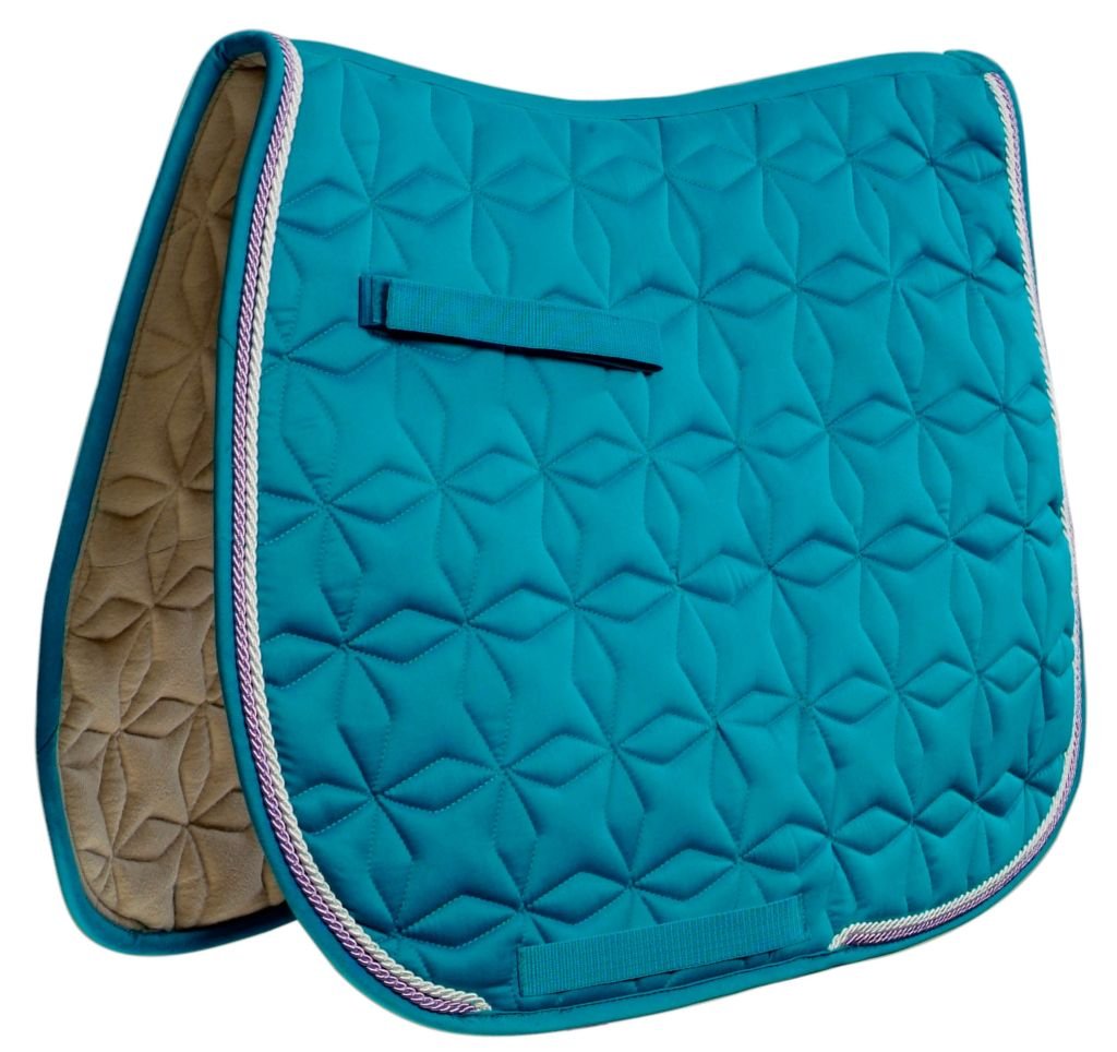 Premium Roma Ecole Star Quilt Close Contact Saddle Pad - Teal, White & Lavender - Full Size for Equestrian Riding, Horse Shows & Training - Breathable & Shock-Absorbing for Enhanced Comfort