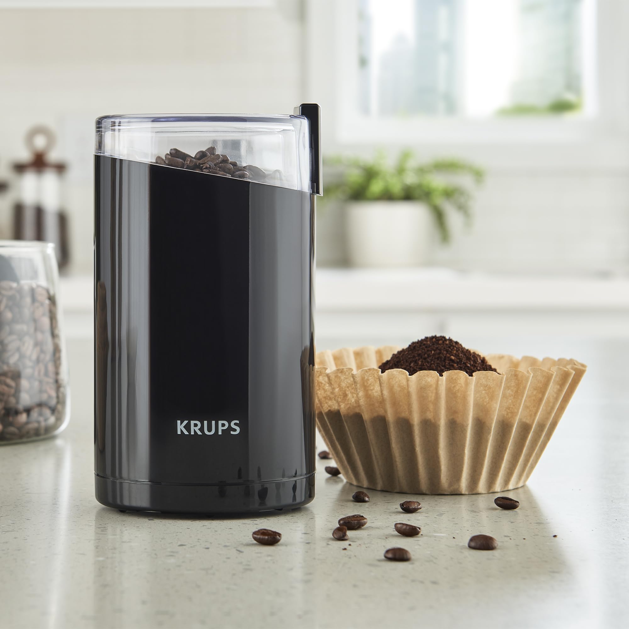 KRUPS Precision Electric Coffee Grinder - 3 oz Capacity, 200W Motor, Stainless Steel Blades for Uniform Grinding of Coffee Beans, Herbs, Nuts & Spices - Perfect for Home, Office, or Travel Use (Black)