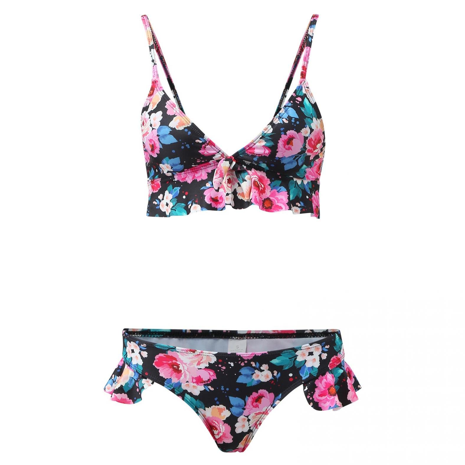 Women's Printed Ruffled Swimsuit Set - Multicolor Digital Print Swimwear with Shorts | Beach, Pool & Summer Vacation Outfit