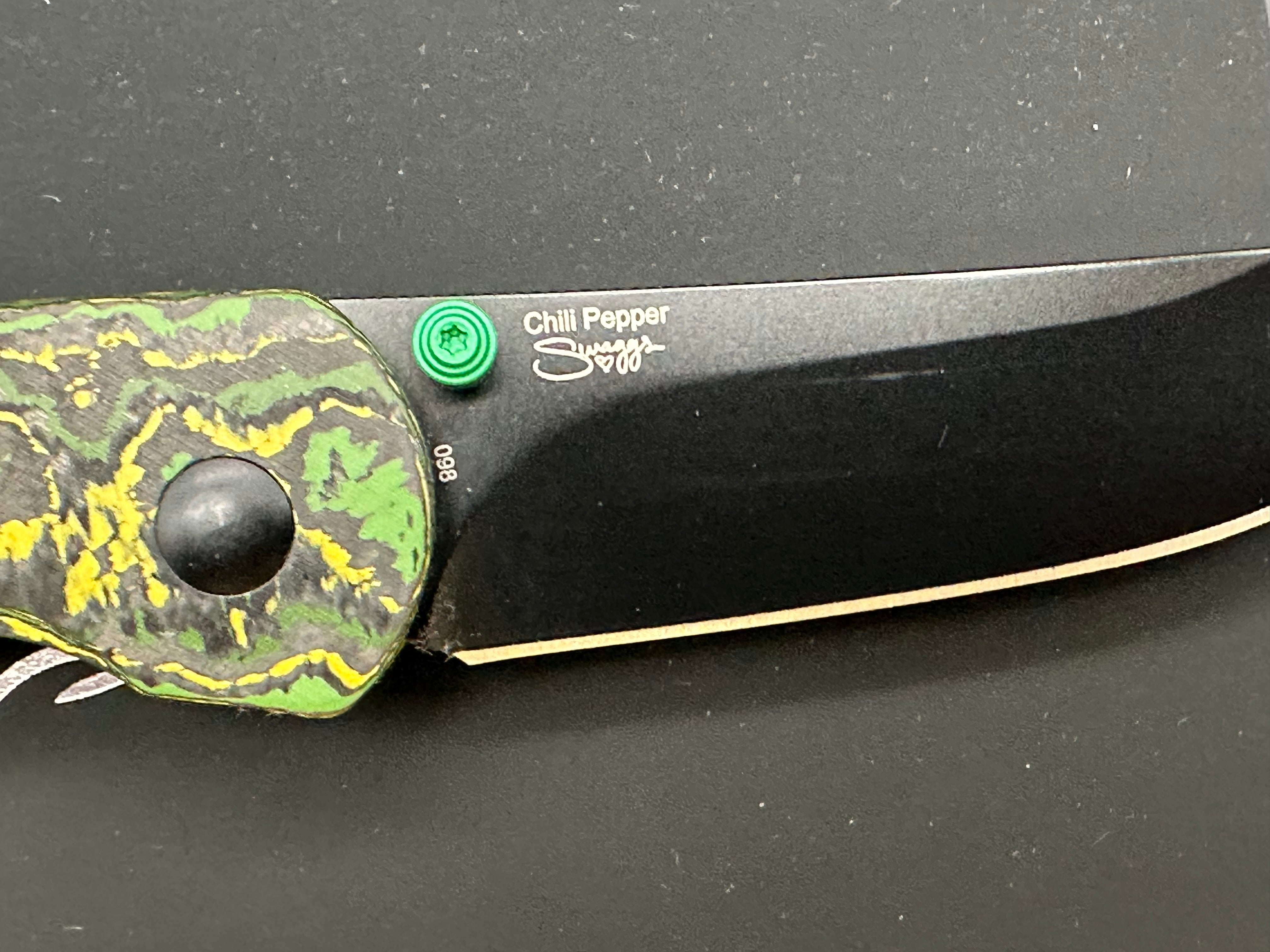 KIZER Chili Pepper Button Lock Knife - S90V Plain Black Blade, Toxic Storm Fatcarbon Handle - EDC Pocket Knife for Outdoor, Camping & Everyday Carry