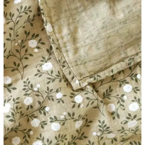 2-Pack Organic Muslin Cloths - Soft Blossom & Dark Sage Cotton Fabric for Baby Swaddles, Nursing Covers & Gentle Face Cleansing