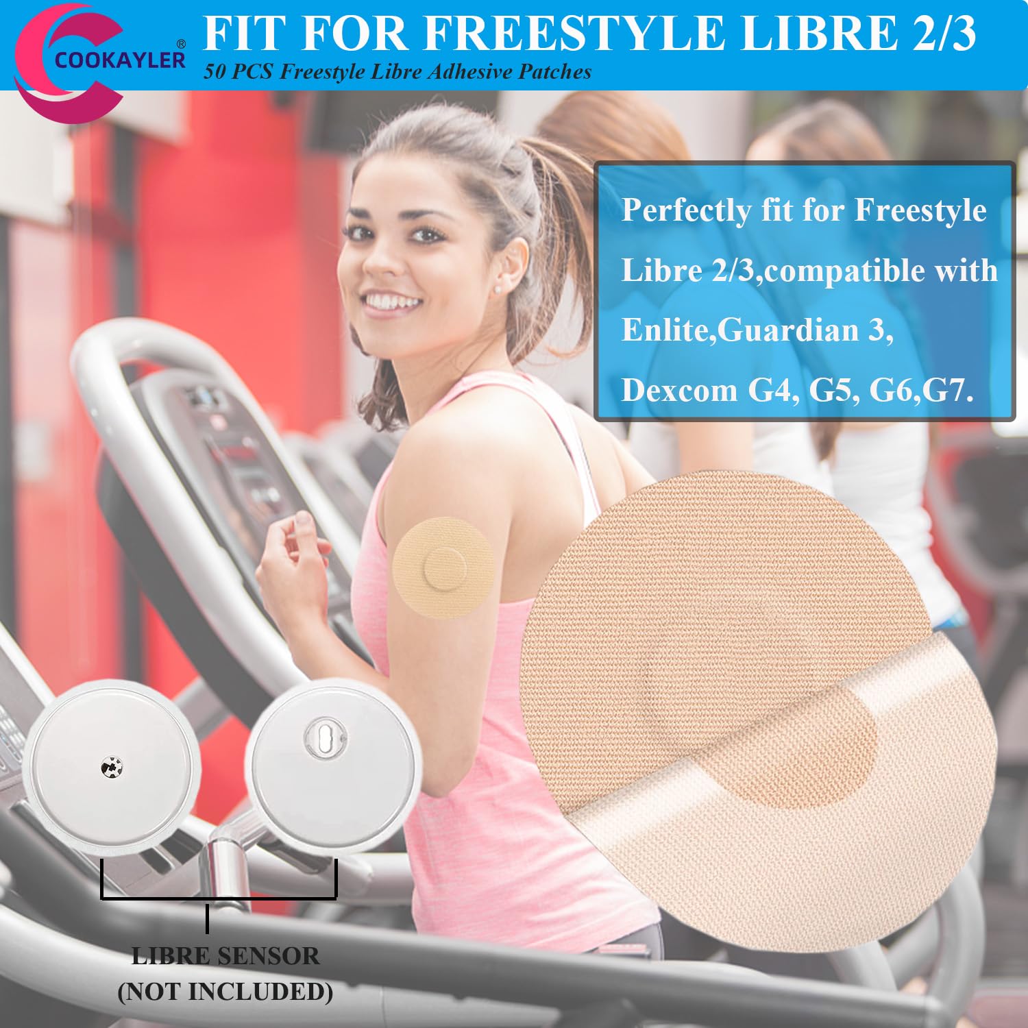50 Pack Waterproof Sensor Covers for Freestyle Libre 2/3 - CGM Adhesive Patches with No Center Glue, Pre-Cut Tape for Continuous Glucose Monitor Protection (Tan) | Ideal for Swimming, Sports & Daily Wear