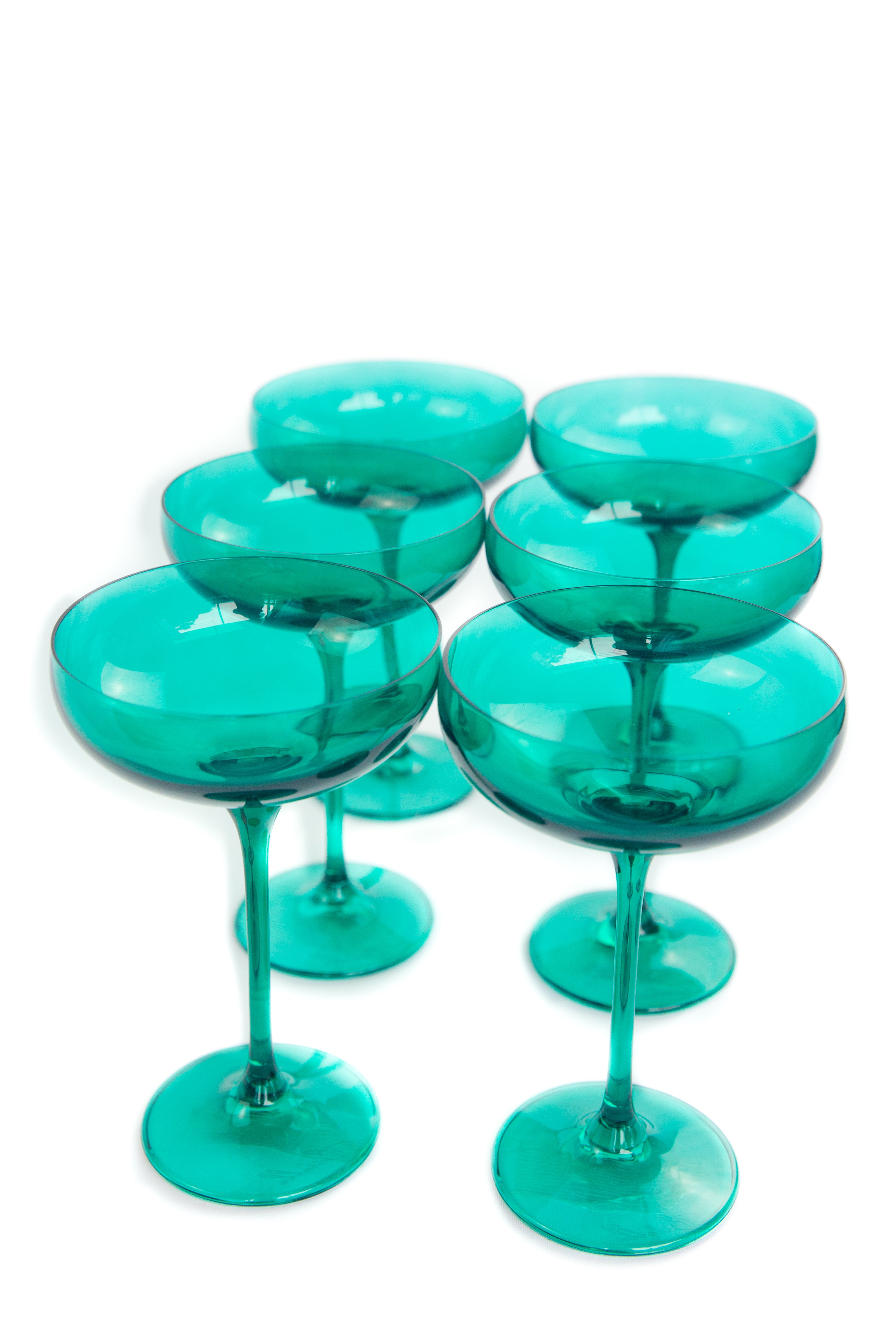 Estelle Colored Champagne Coupe Glasses Set of 6 - Elegant Emerald Green Stemware for Wedding, Party & Special Occasions