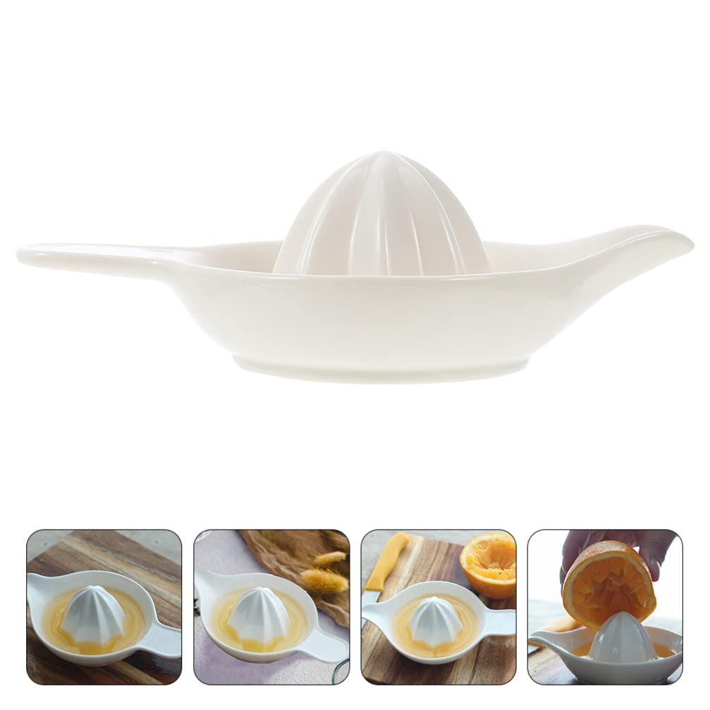 HEMOTON Professional Manual Citrus Juicer - Ceramic Lemon, Lime & Orange Squeezer - Hand Press Fruit Juice Extractor for Home Kitchen - Perfect for Cocktails, Baking & Healthy Drinks (White)