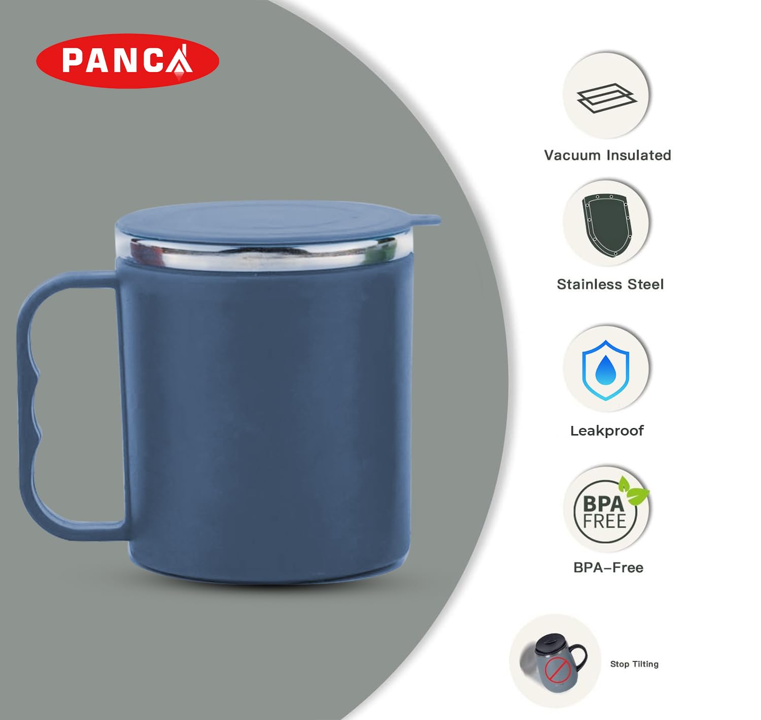 Premium Stainless Steel Insulated Coffee Mug with Lid - Double Wall Vacuum Thermos for Hot Tea, Milk & Beverages - Ideal for Home, Office, Restaurant & Travel - Leakproof & Durable - Gift Pack of 1