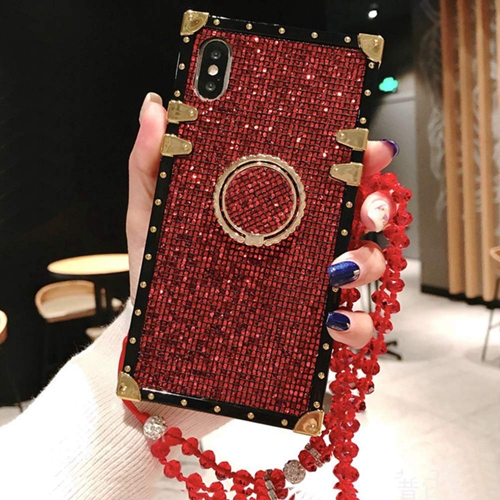 Elegant Bling Crystal Strap Shockproof iPhone 11 Pro 5.8 Inch Phone Case - Premium Protective Cover with Reinforced Corners & Shock Absorption (Red) | Perfect for Daily Use, Parties & Special Occasions