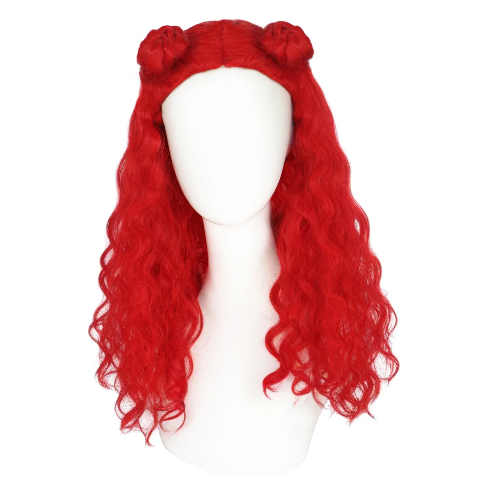 ANOGOL Long Curly Red Wig with 2 Buns - Synthetic Cosplay Hair for Women & Girls - Perfect for Halloween, Themed Parties, Costume Events & Cosplay Outfits
