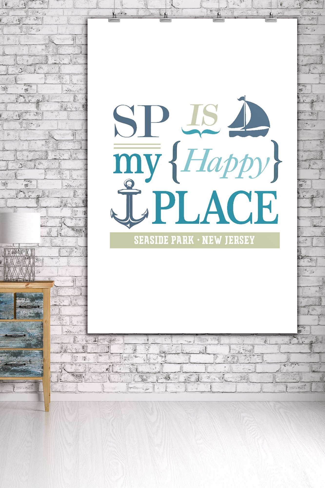 Seaside Park New Jersey SP Is My Happy Place - 36x54 Inch Giclee Gallery Print - Coastal Travel Poster Wall Art Decor for Beach House, Living Room, Office