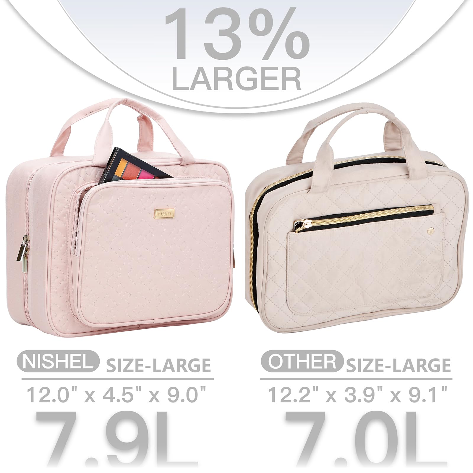 NISHEL Large Hanging Travel Toiletry Bag for Women - Waterproof Makeup Organizer with Multiple Pockets for Cosmetics, Skincare & Accessories (Pink) | Perfect for Vacation, Business Trips & Gym Essentials Storage