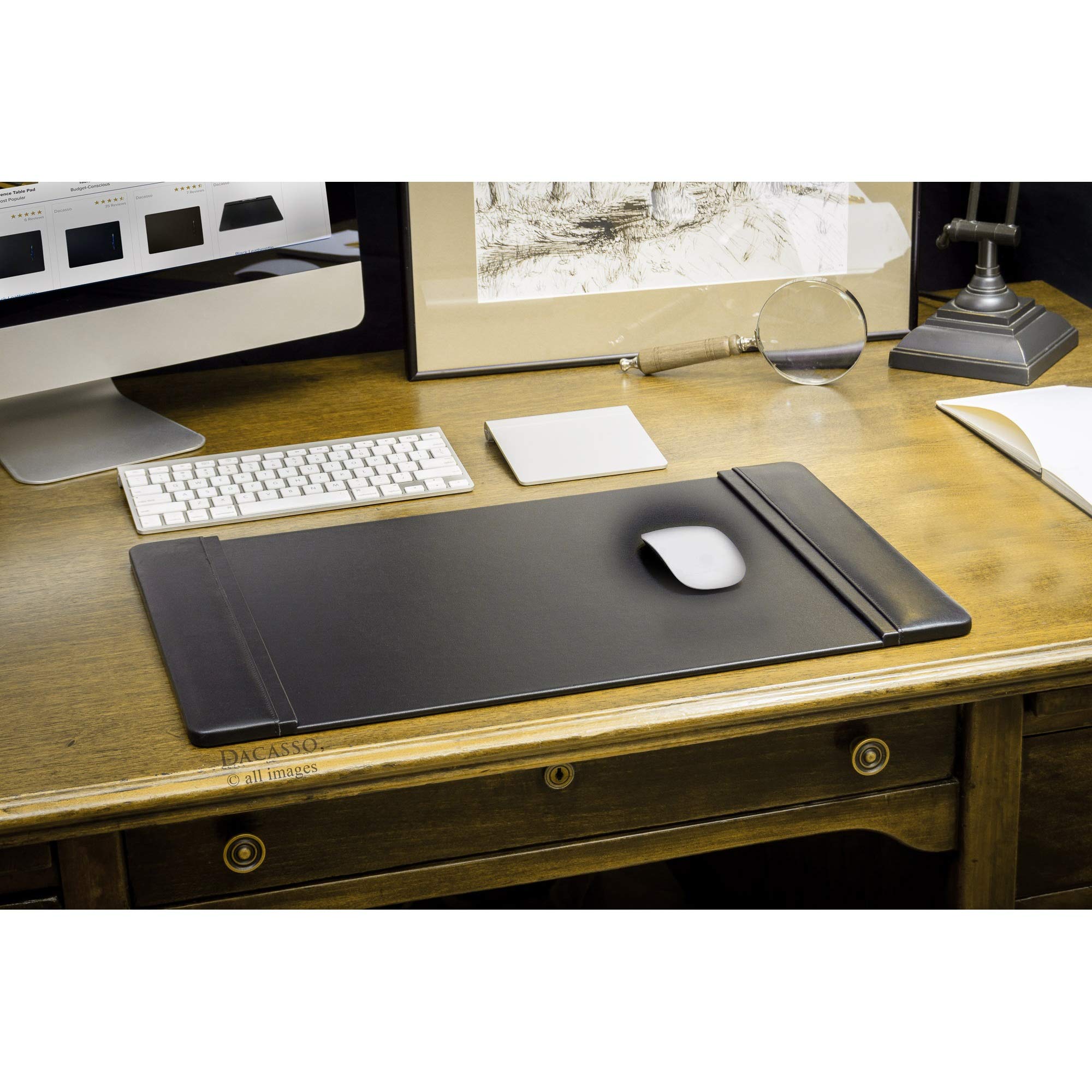 Premium Black Leather Side-Rail Desk Pad & Protector - 22