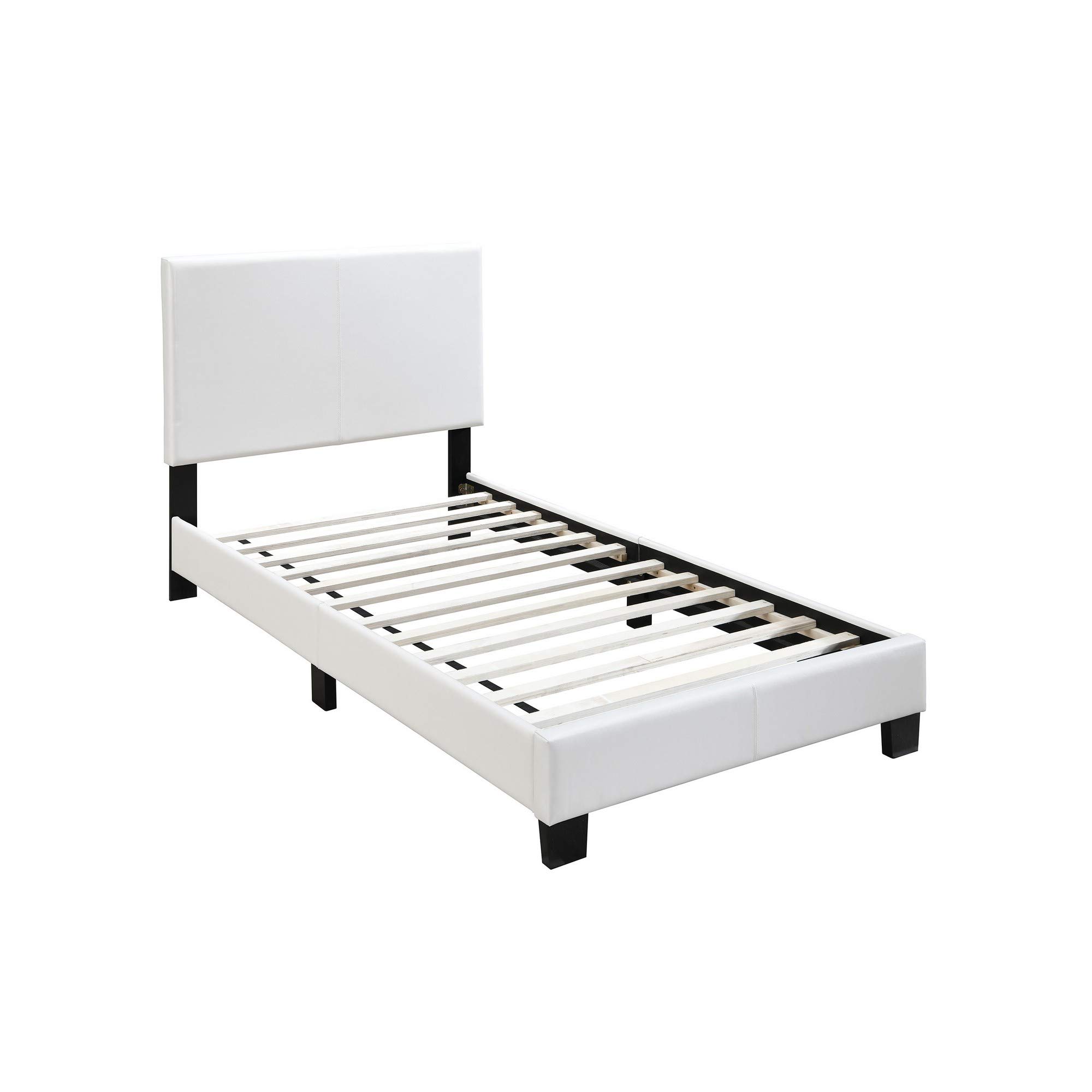 Benjara BM232009 Transitional Style Leatherette Full Bed Frame with Padded Headboard, White - Perfect for Modern Bedrooms, Guest Rooms & Small Spaces