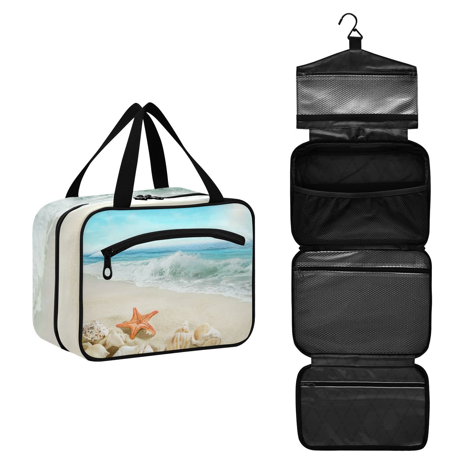 Starfish Beach Travel Toiletry Bag for Women - Large Hanging Cosmetic Organizer with Hook | Perfect for Vacation, Gym & Weekend Getaways