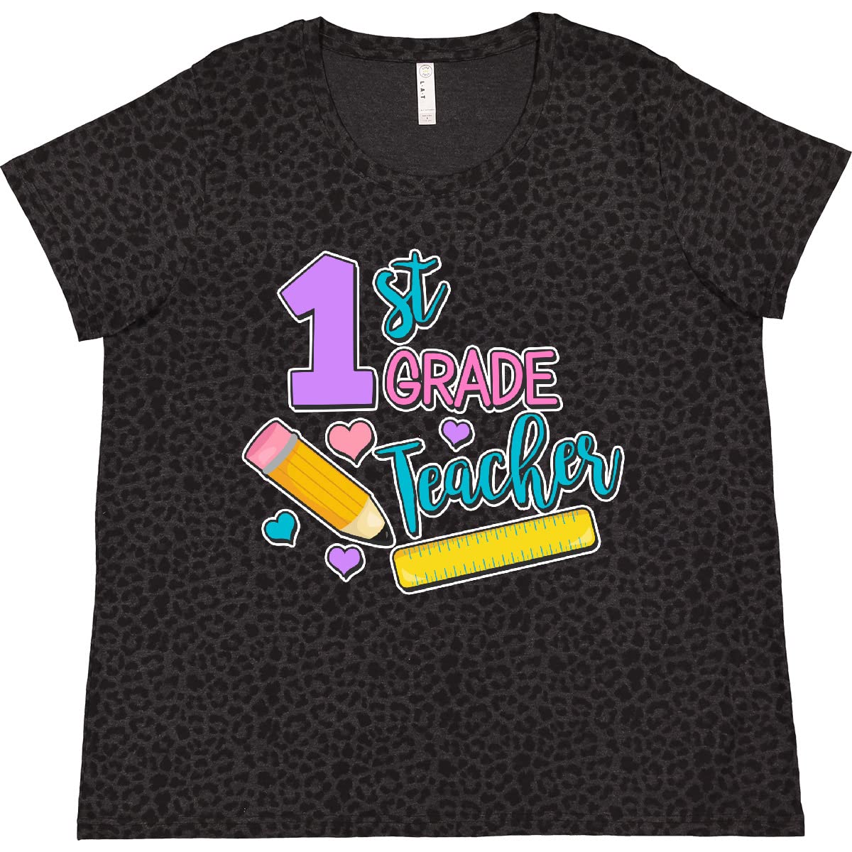 1st Grade Teacher T-Shirt with Pencil & Ruler Design - Plus Size Women's Graphic Tee for School, Teaching & Educator Appreciation Gifts