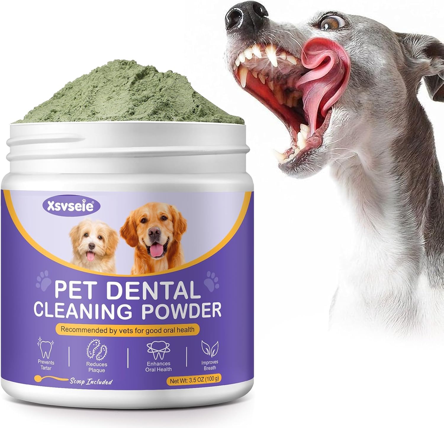 Natural Dog Teeth Cleaning Powder for Bad Breath Treatment - Dental Care Powder with Probiotics to Remove Plaque & Tartar - Freshen Dog Breath for All Breeds & Sizes - Perfect for Daily Oral Hygiene & Vet Visits