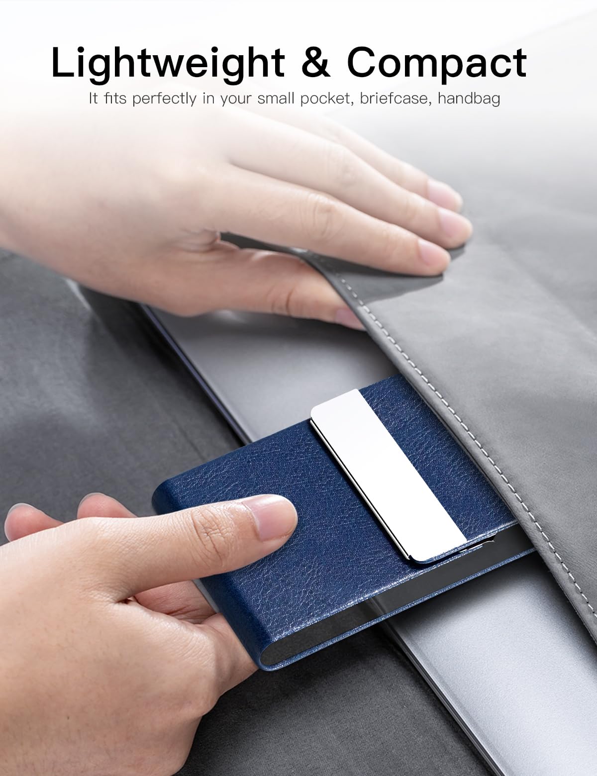 Premium PU Leather Business Card Holder - Slim Metal Pocket Card Case with Magnetic Closure for Professionals (Z-Blue) | Perfect for Networking Events, Business Meetings & Office Organization