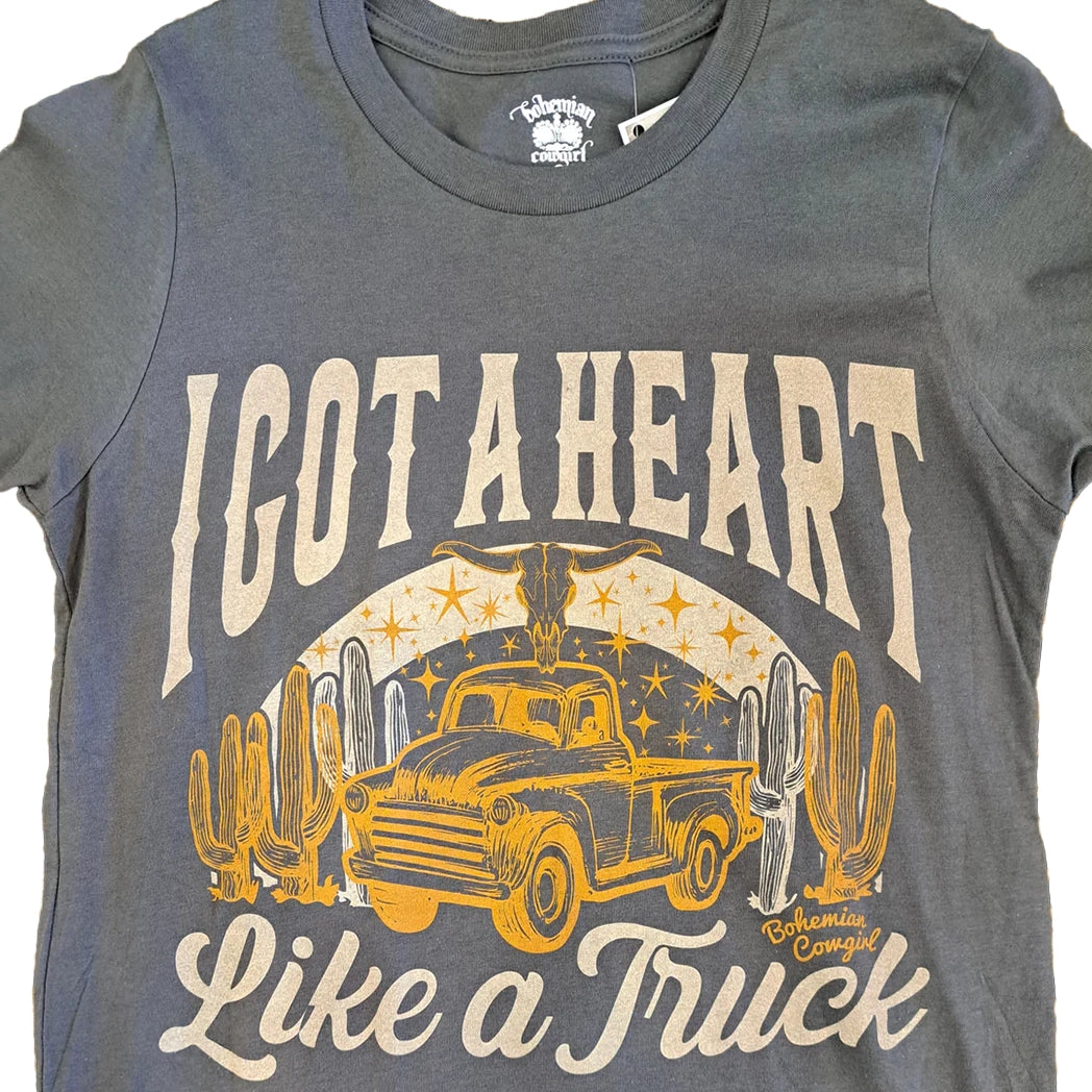 Bohemian Cowgirl Kids T-Shirt - Heart Like a Truck Graphic Tee for Girls | Western Style Top for Playdates & Rodeo Events
