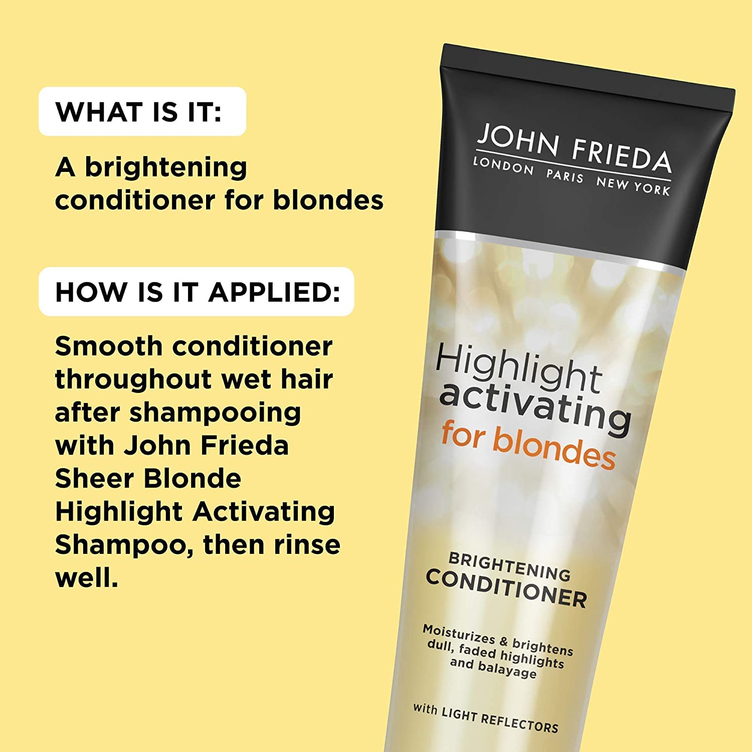 John Frieda Sheer Blonde Highlight Activating Enhancing Conditioner for Lighter Blondes - 8.45 Oz | Brightens & Enhances Blonde Hair | Perfect for Daily Use & Salon-Quality Results at Home