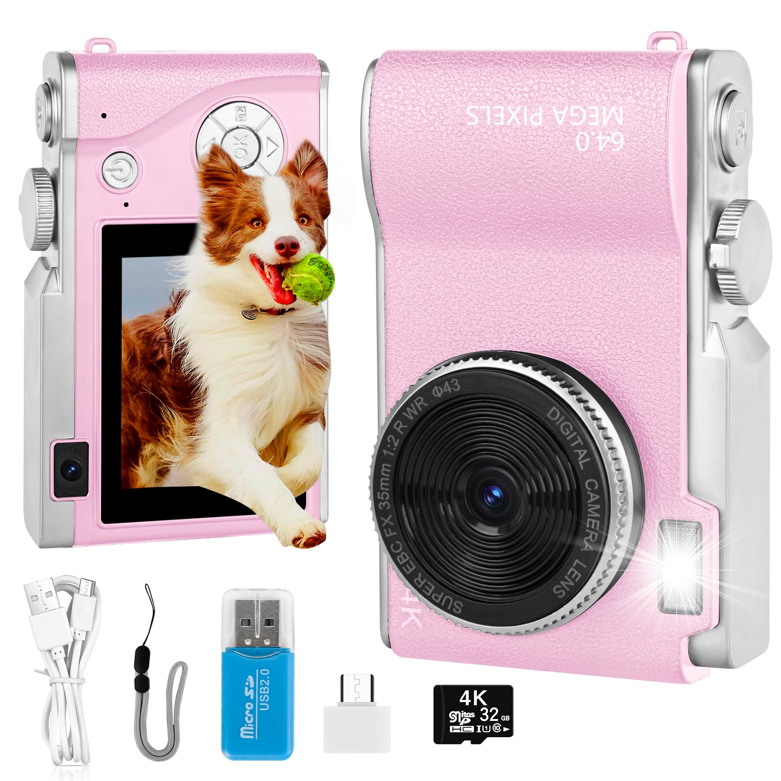 4K Autofocus Digital Camera with Dual Lens - 1080P HD Video Camcorder for Kids, Teens, Students & Beginners | Includes 2.7