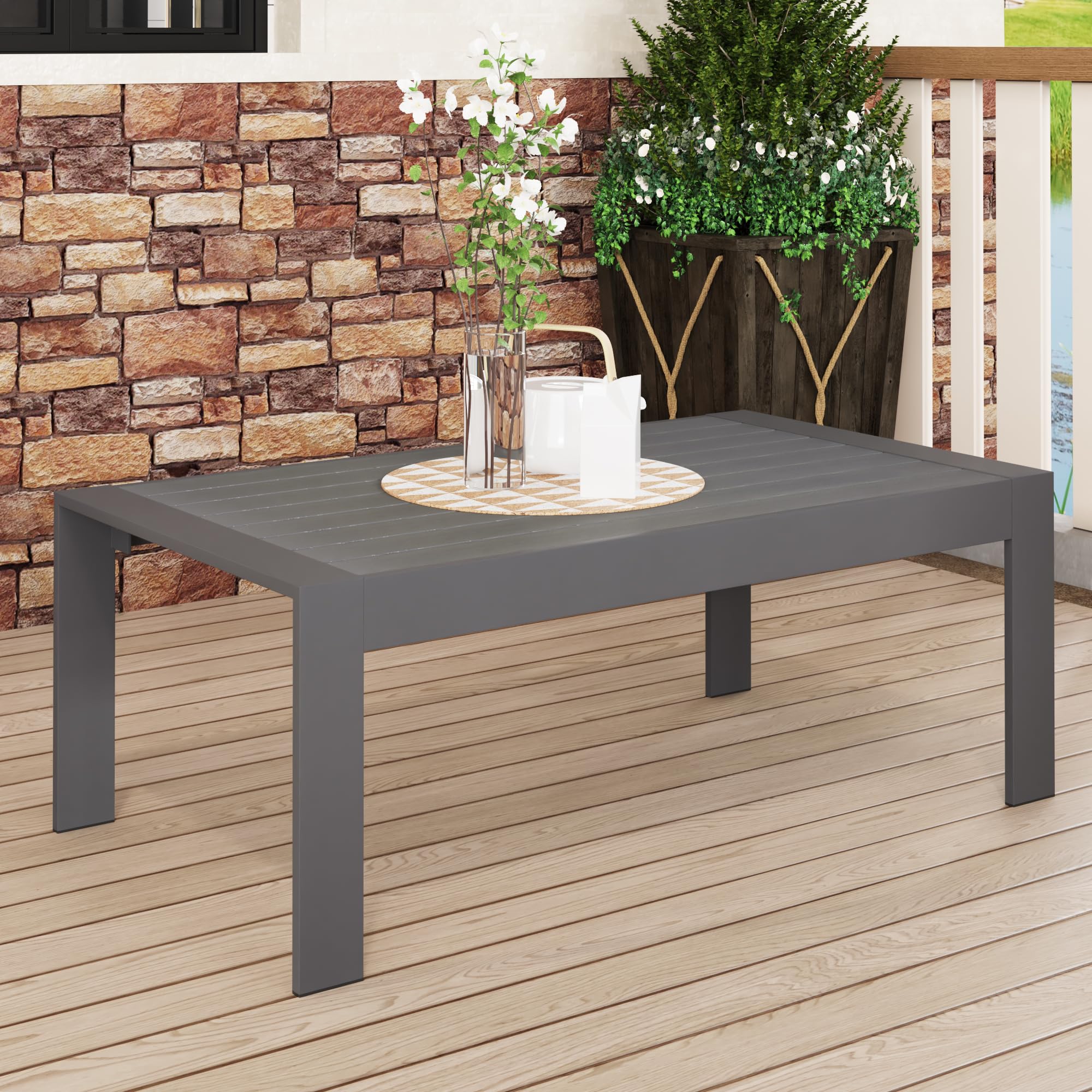 Solaste Aluminum Outdoor Coffee Table - All-Weather Rectangle Metal Patio Table for Balcony, Garden, Indoor & Outdoor Use - Durable Dark Grey Furniture - Perfect for Backyard, Poolside & Deck Relaxation