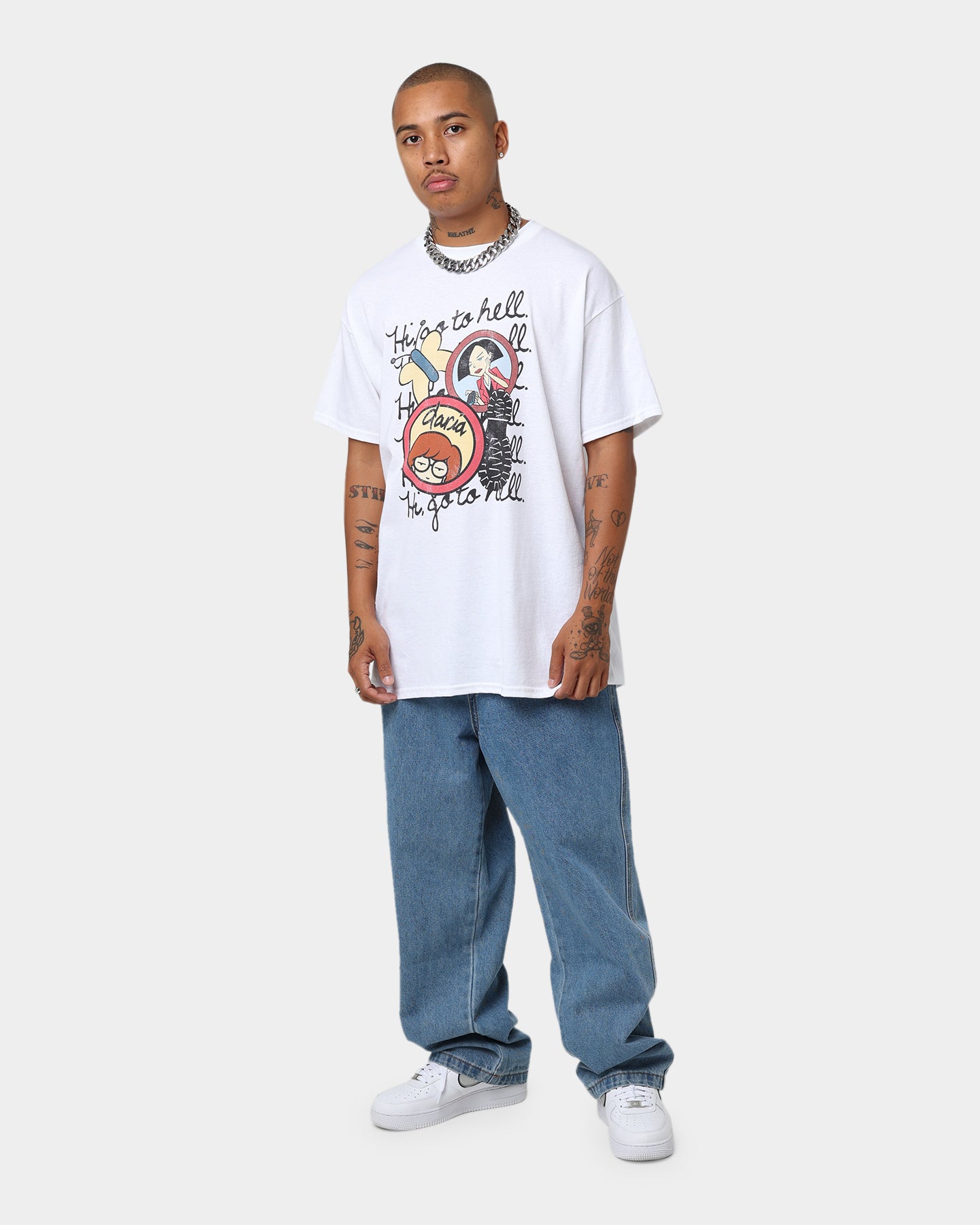 American Thrift X Daria Go To Hell Graphic T-Shirt - White Cotton Tee for Women | Casual Streetwear, Retro 90s Style, Funny Sarcastic Outfit for Parties & College