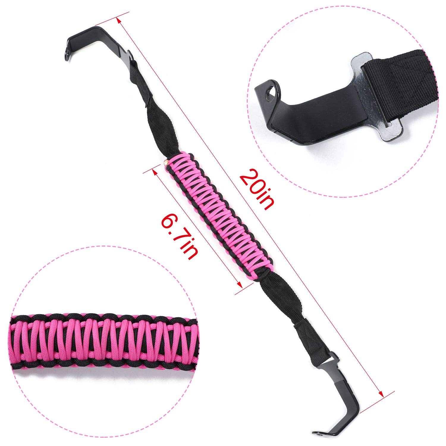 RT-TCZ Pink & Black Roll Bar Grab Handles for Jeep Wrangler JL/JLU & Gladiator JT (2018-2023) - Durable Off-Road Accessories for Safer Entry/Exit | Perfect for Trail Riding, Rock Crawling & Daily Driving