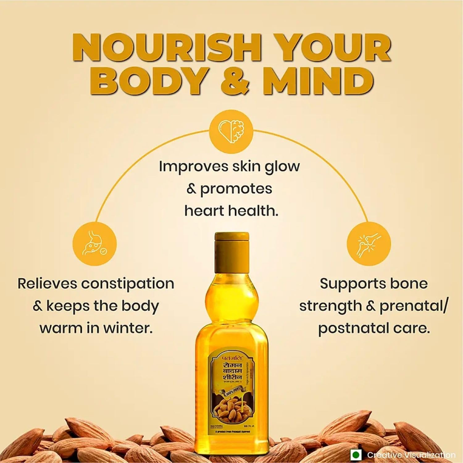 Patanjali Rogan Badam Oil 150ml - 100% Pure Almond Oil for Hair Growth, Skin Care & Massage | Natural Moisturizer for Dry Scalp, Face & Body | Ayurvedic Treatment for Healthy Hair & Glowing Skin