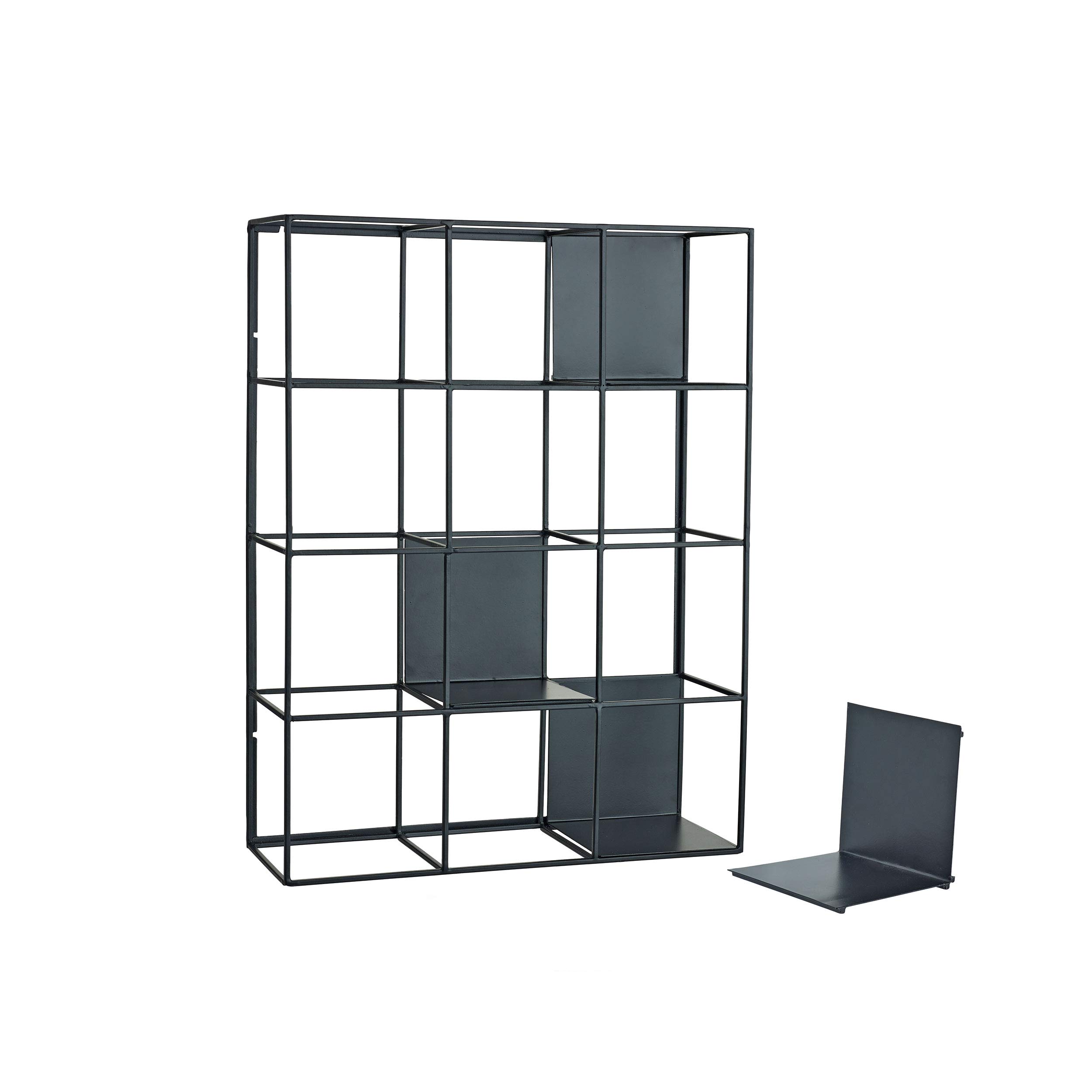 Neo Wall Grid - Black Geometric Metal & Wire Decorative Wall Shelf with Cubbies | Modern Home Office & Living Room Organization Storage Solution
