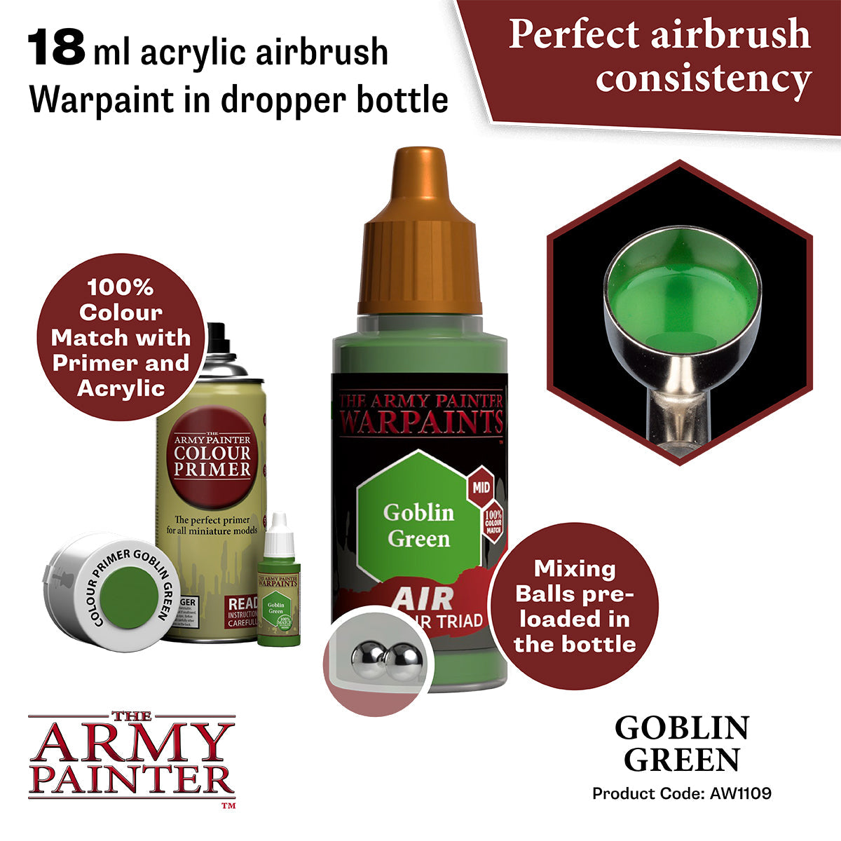 Warpaints Air: Goblin Green - Premium Acrylic Miniature Paint for Tabletop Gaming & Warhammer Models - Perfect for Fantasy Figures & Hobby Painting