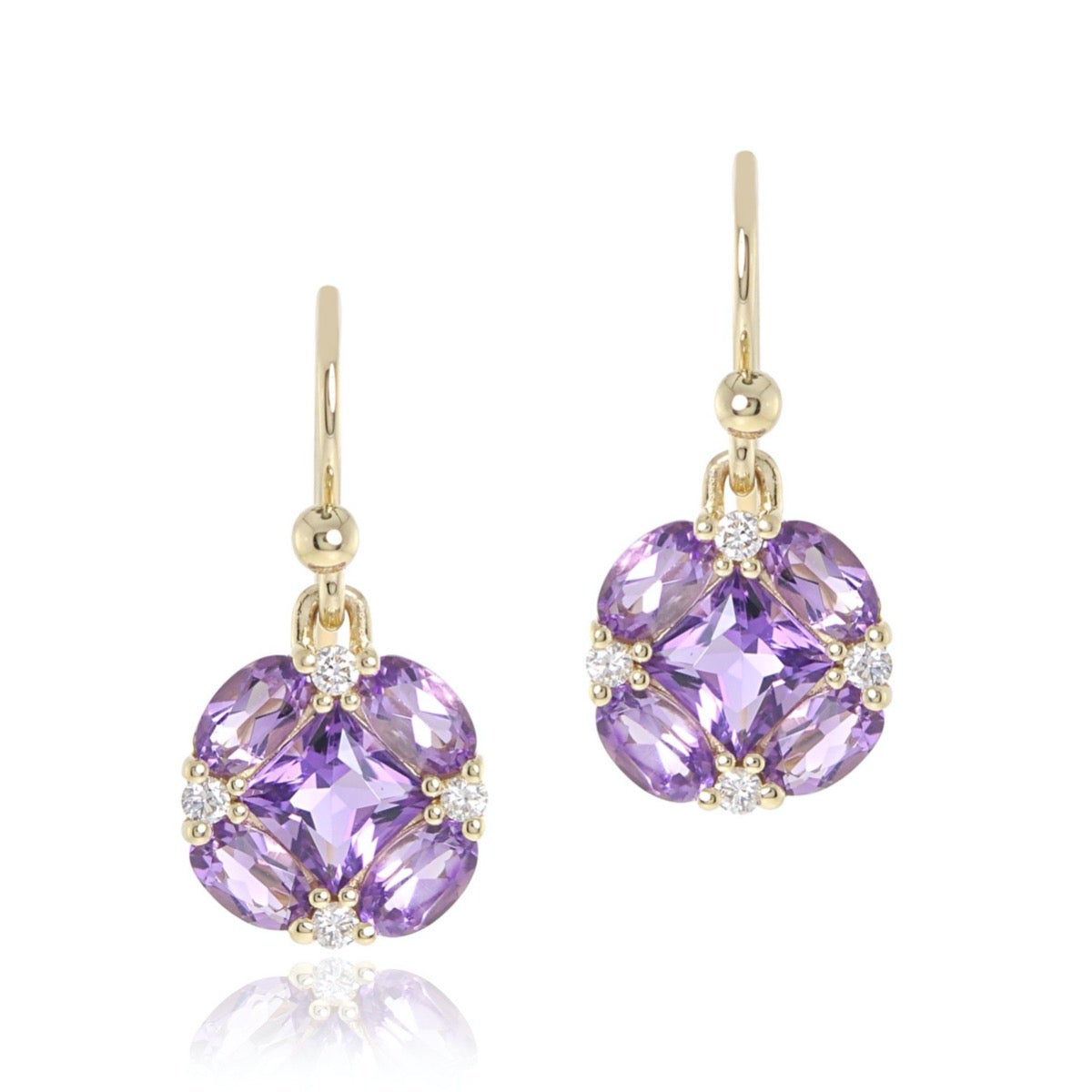 Exquisite Amethyst & Diamond Quadrille Drop Earrings for Women – Perfect for Weddings, Parties & Special Occasions