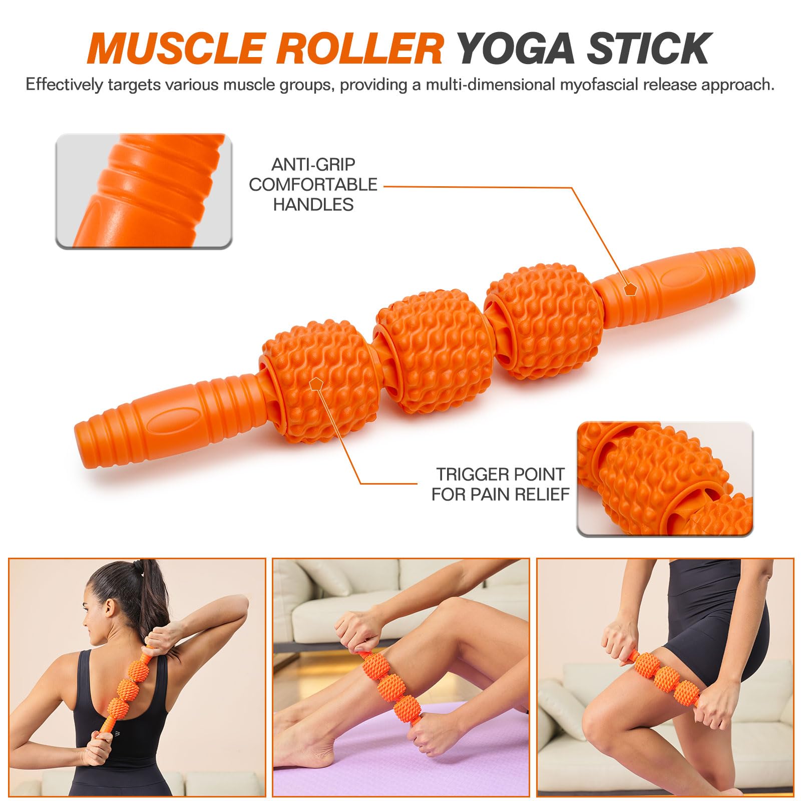5 in 1 Foam Roller Kit - High Density Wave Textured Massage Roller for Back, Legs & Shoulders with Massage Stick, Ball & Exercise Bands - Perfect for Deep Tissue Relief, Yoga, Pilates & Fitness Workouts (Orange) - Ideal for Home Gym, Physical Therapy & Post-Workout Recovery