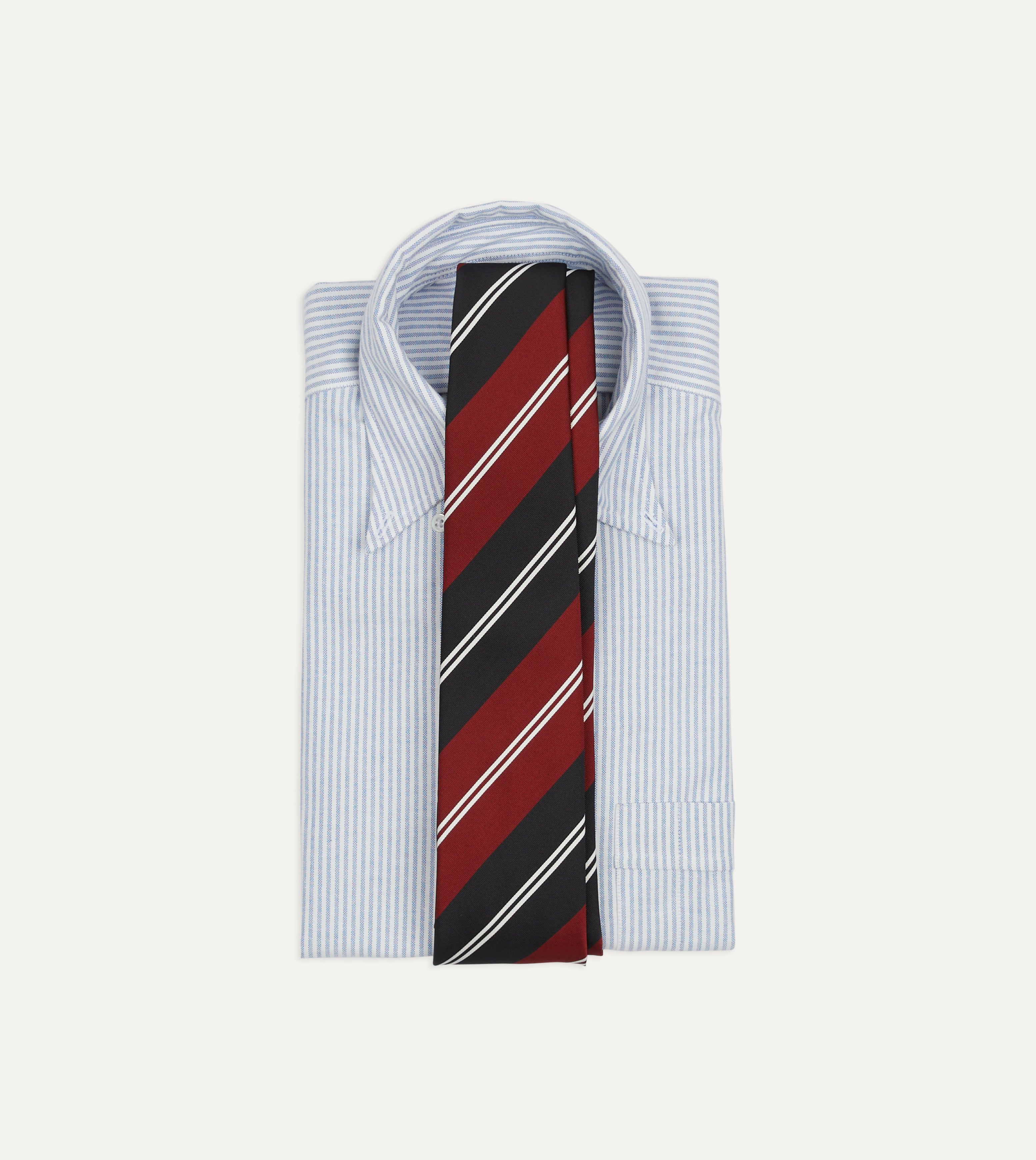 Premium Red, Navy & White Regimental Stripe Silk Tie with Mogador Tip - Perfect for Business Meetings, Weddings & Formal Events