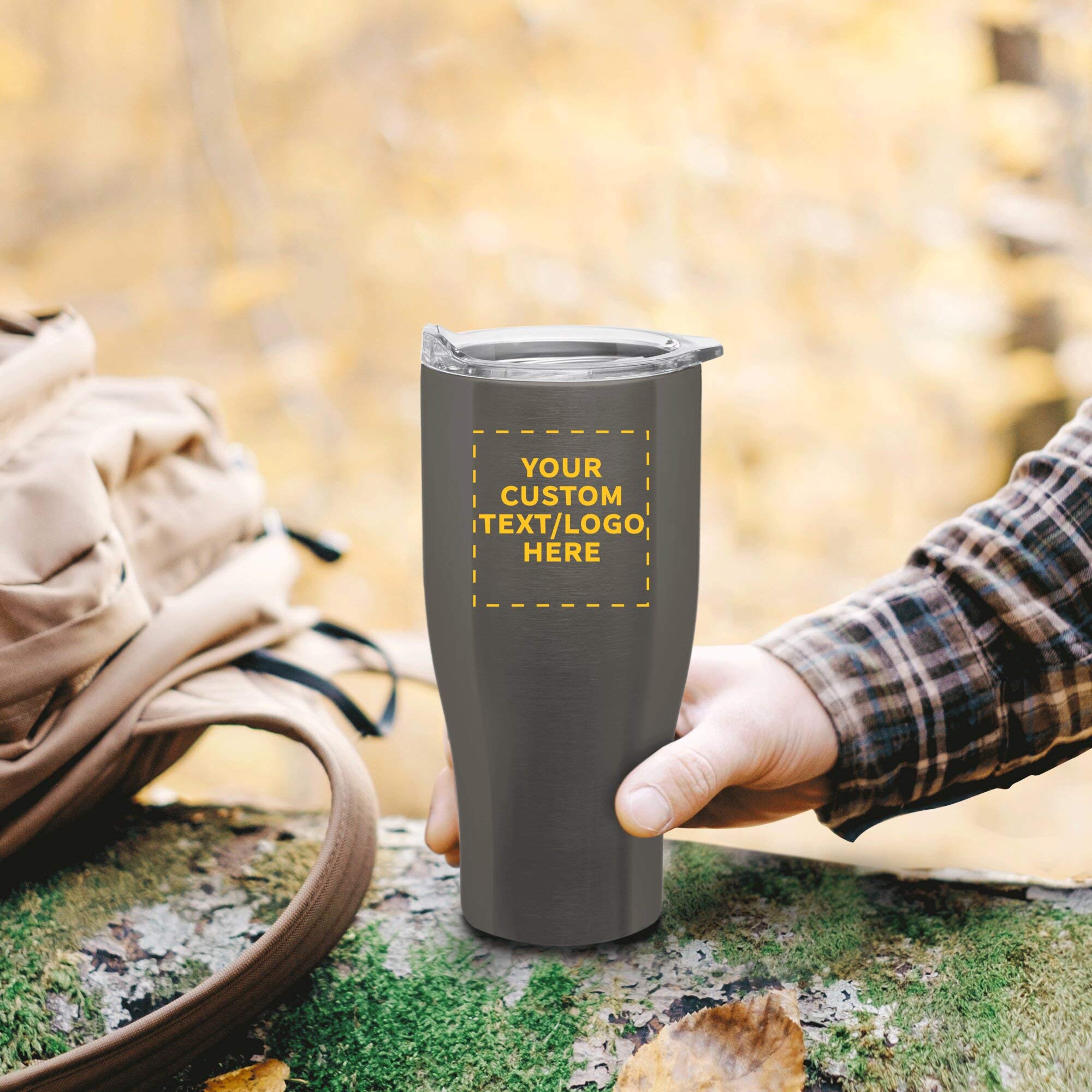 Custom Stainless Steel Travel Mugs 27oz (Set of 10) - Personalized Bulk Coffee Cups with Non-Slip Grip - Ideal for Hot & Cold Beverages, Office Use, Camping, and Outdoor Activities - Smoke Color