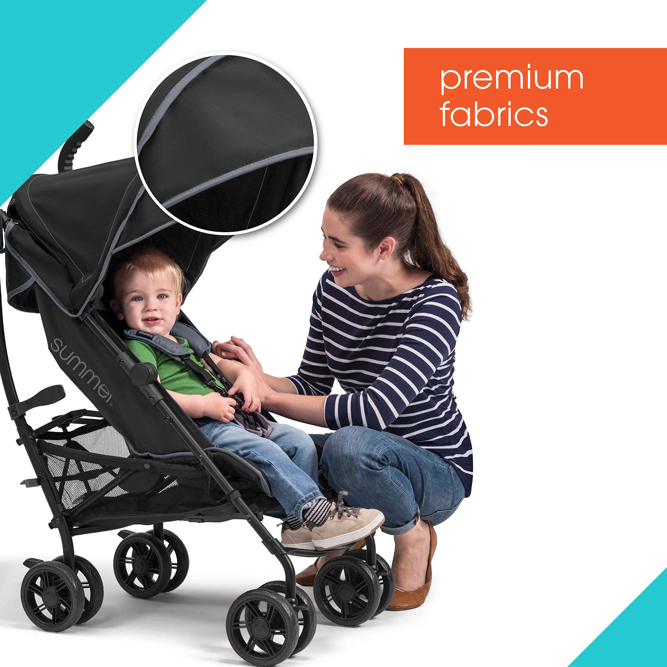 Summer Infant 3Dlite+ Lightweight Umbrella Stroller - Compact Fold, Oversized Canopy & Extra Storage - Black | Perfect for Travel, Shopping & Everyday Use