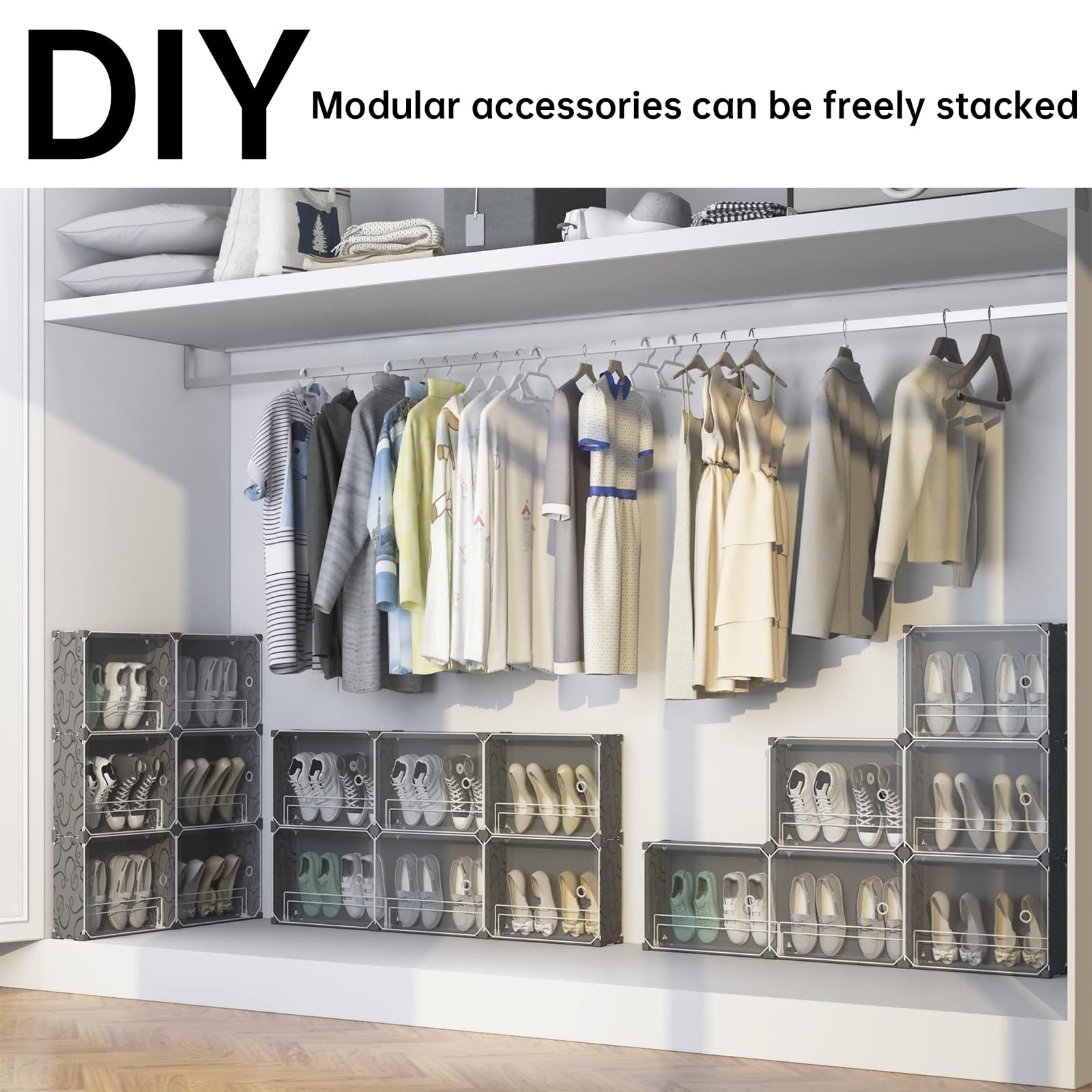 MAGINELS 6-Tier Shoe Rack Organizer with Cover - Slim Space-Saving Shoe Storage Cabinet for Closet, Entryway, Behind Door - Black | Perfect for Small Spaces, Apartments & Dorm Rooms