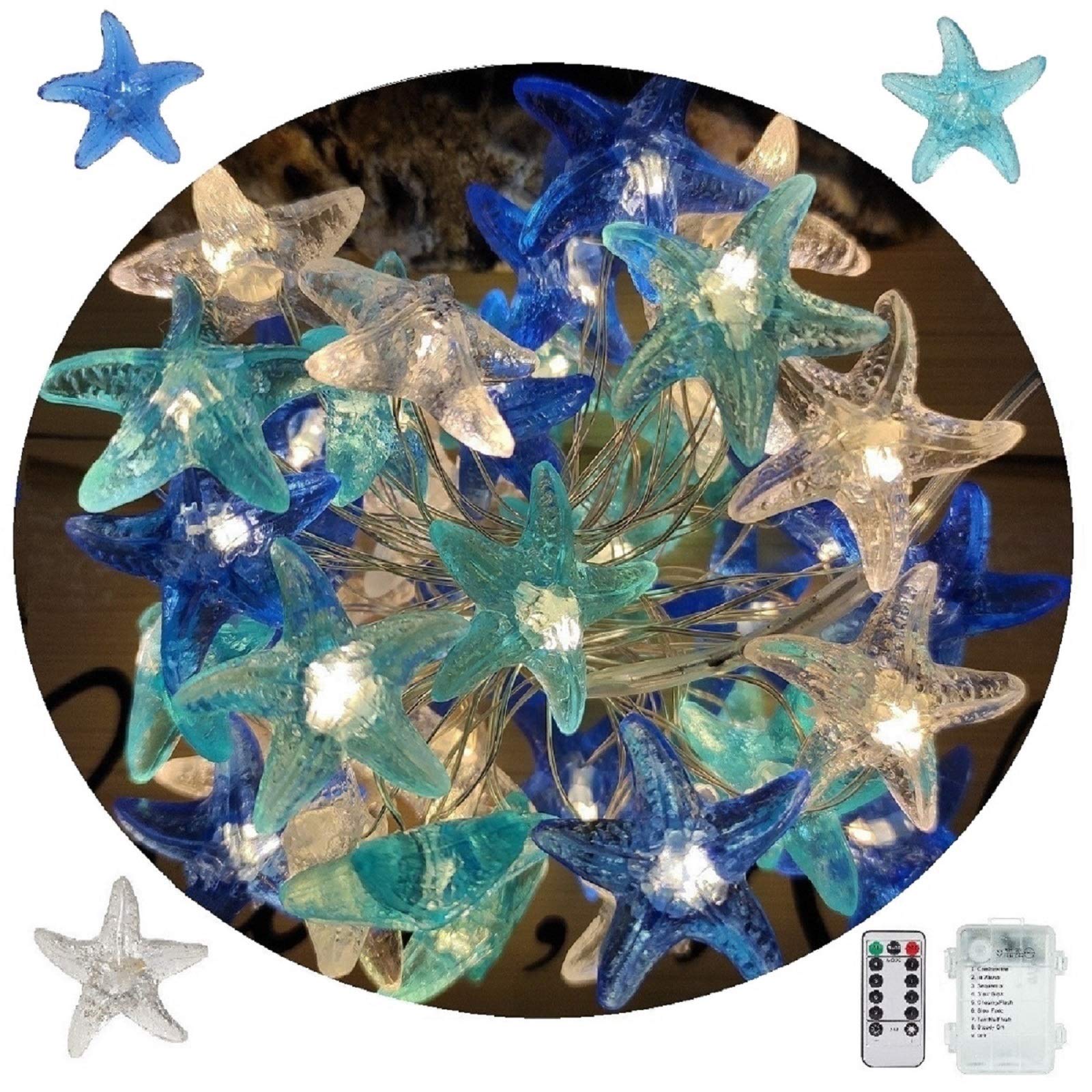 40 LED Christmas Starfish Fairy String Lights - Warm White Copper Wire with 8 Functions for Kids' Room, Holiday Decor & Party Lighting | Perfect for Bedroom, Nursery, Wedding, Christmas Tree & Outdoor Decorations