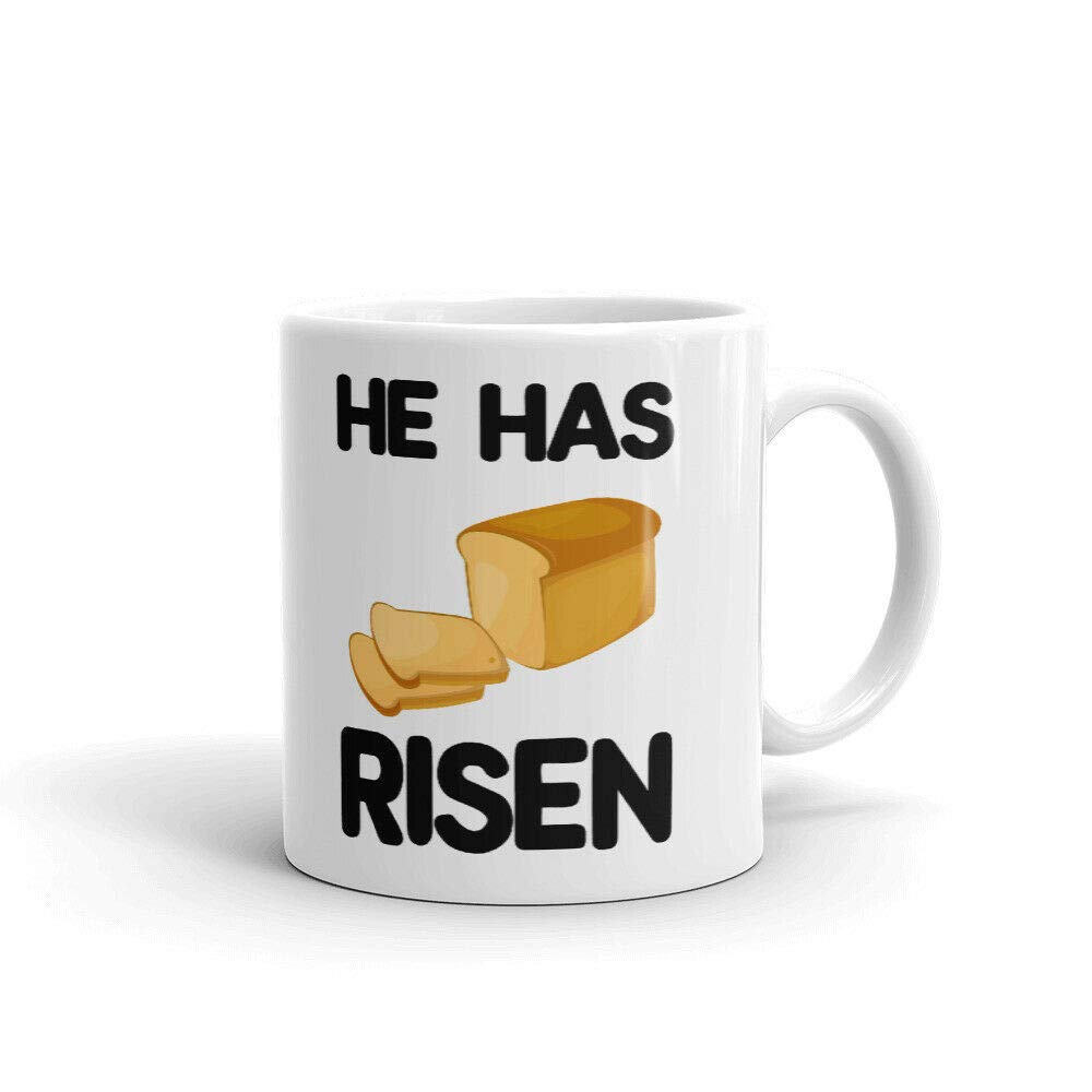 He Has Risen Bread Loaf Slices Print 15oz Ceramic Coffee Mug - Fun Novelty Tea Cup for Office, Home & Gifts - Perfect for Easter, Church, Bible Study & Christian Holidays