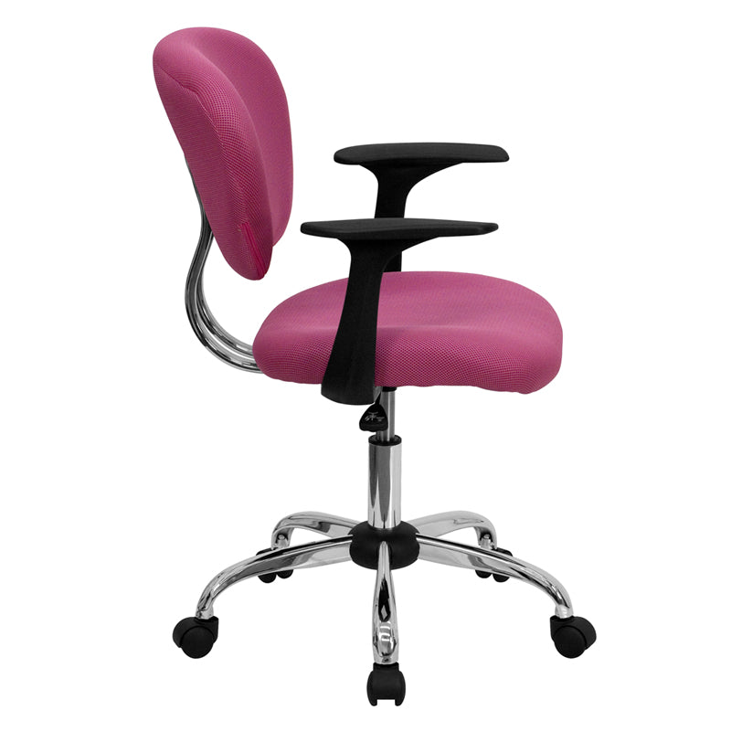 FLASH Beverly Mid Back Black Mesh Office Chair with Padded Seat, Swivel & Adjustable Height, Chrome Base & Arms - Ergonomic Desk Chair for Home & Office Workspace