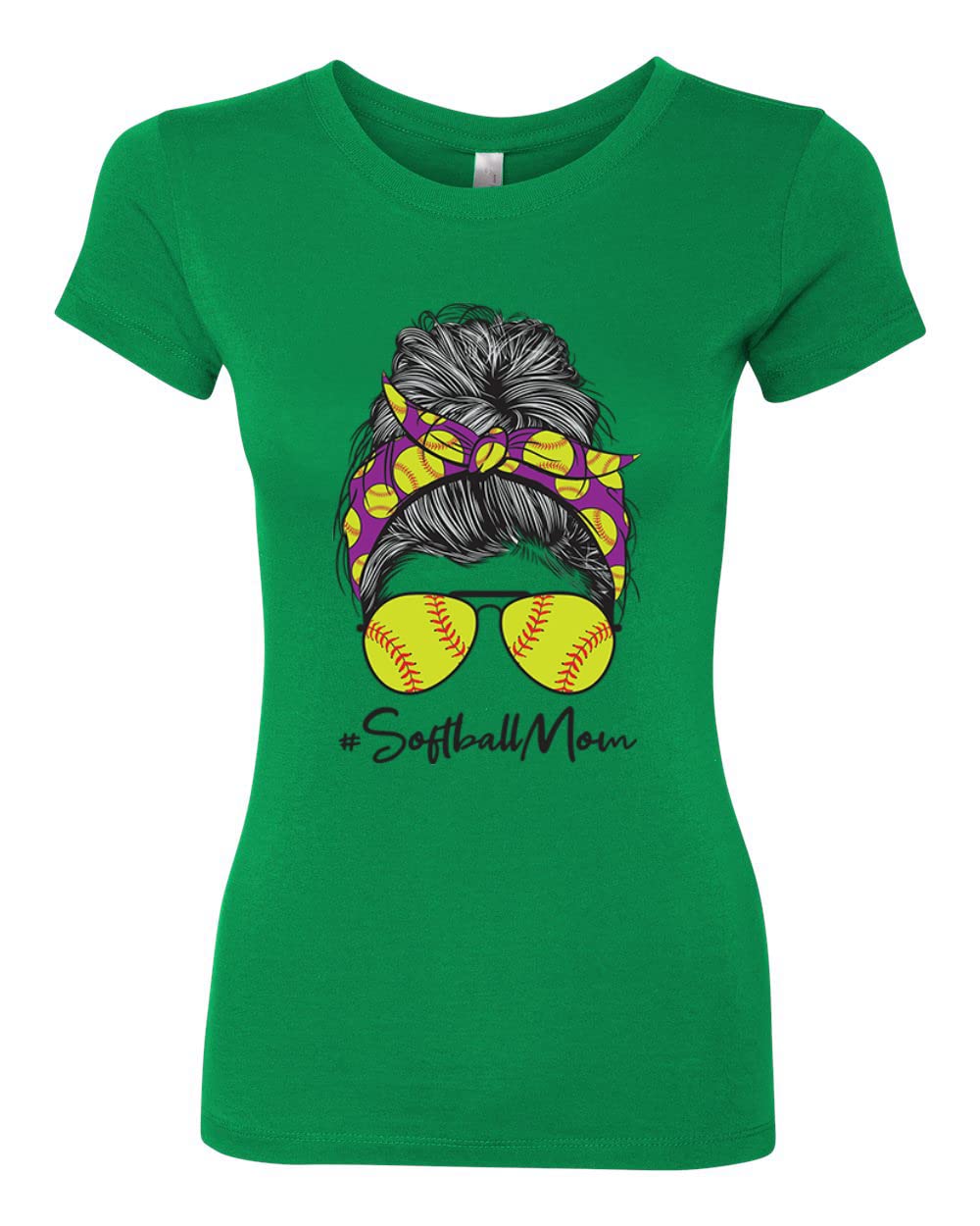Softball Mom T-Shirt - Messy Bun Game Day Tee for Women | Slim Fit Junior Baseball Mom Shirt - Perfect for Mother's Day, Sports Lovers & Team Spirit (Great for Games, Practice & Casual Wear)