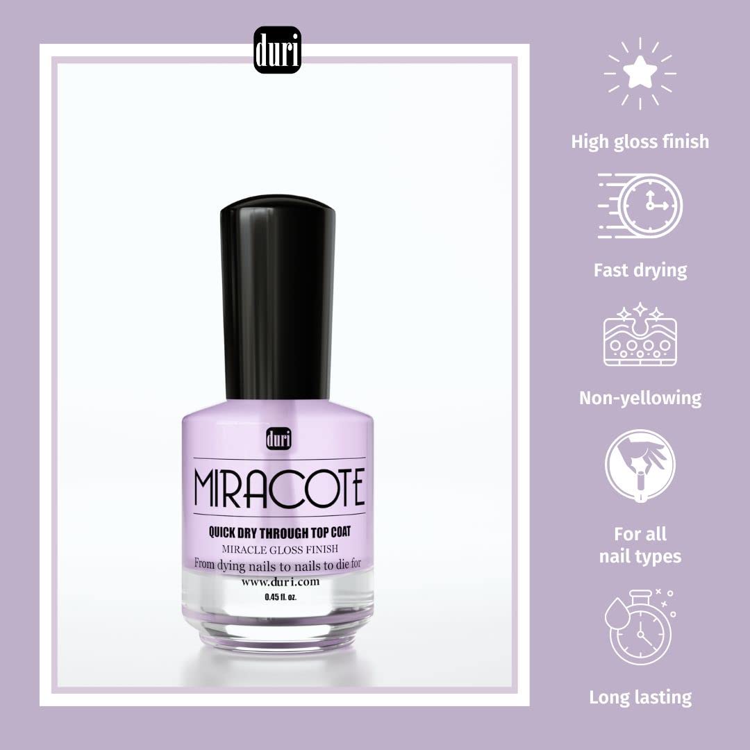 Miracle Gloss Top Coat - Quick Dry, Non-Yellowing, Long Lasting for Nail Polish Protection - Salon & Home Use