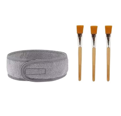 ZAUKY 3-Piece Professional Face Mask Applicator Brush Set - Soft Flat Mask Bleach Brush & Washable Makeup Headband for Women | Perfect for Skincare, Yoga, Sports, Bath & Shower (Combo Pack)