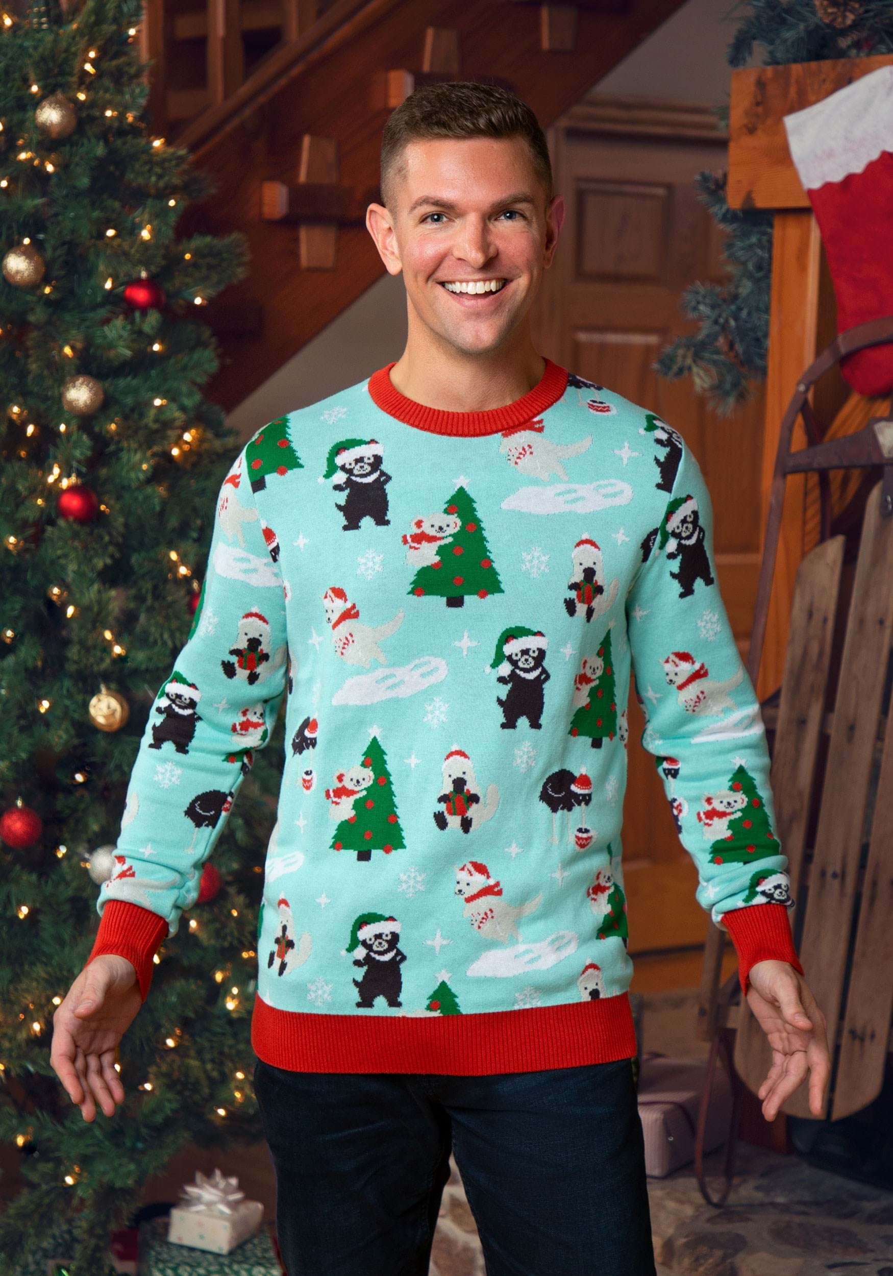 Australian Animals Ugly Christmas Sweater for Adults - Koala Bear Knit Crewneck Holiday Sweater | Festive Xmas Party Outfit, Family Gathering, Secret Santa Gift, Office Christmas Party