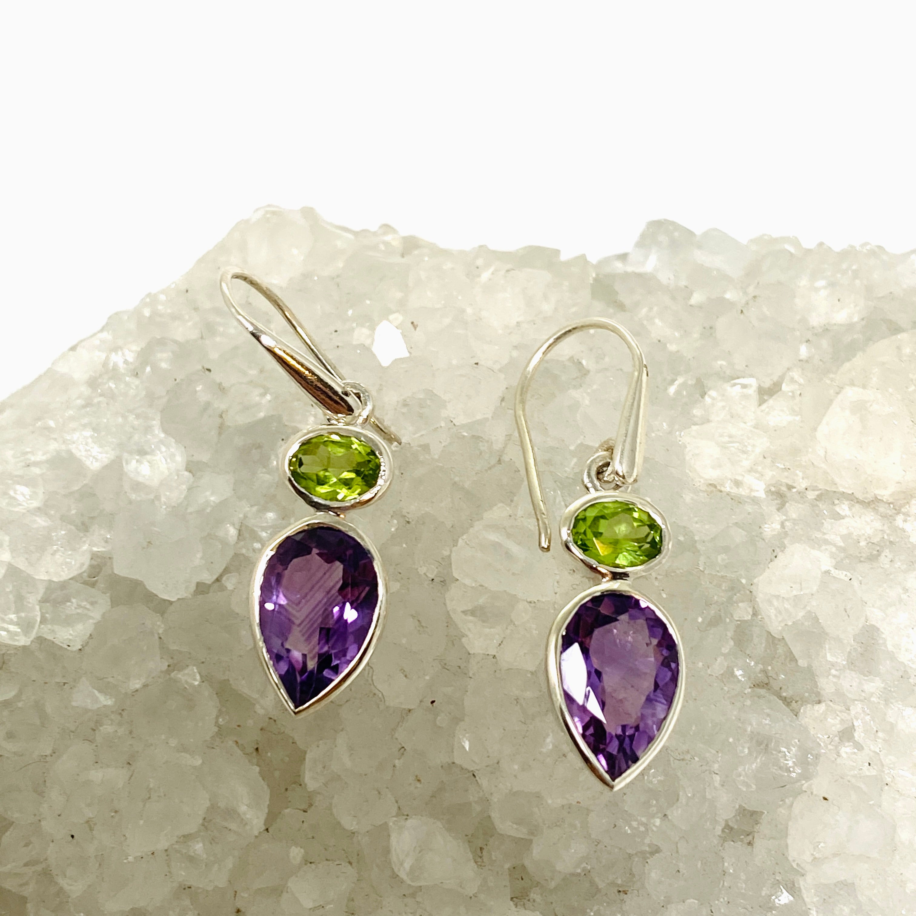 Amethyst and Peridot Faceted Multi-Stone Earrings for Women | Elegant Dangle Drop Earrings | Perfect for Parties, Weddings & Evening Events | PEG296
